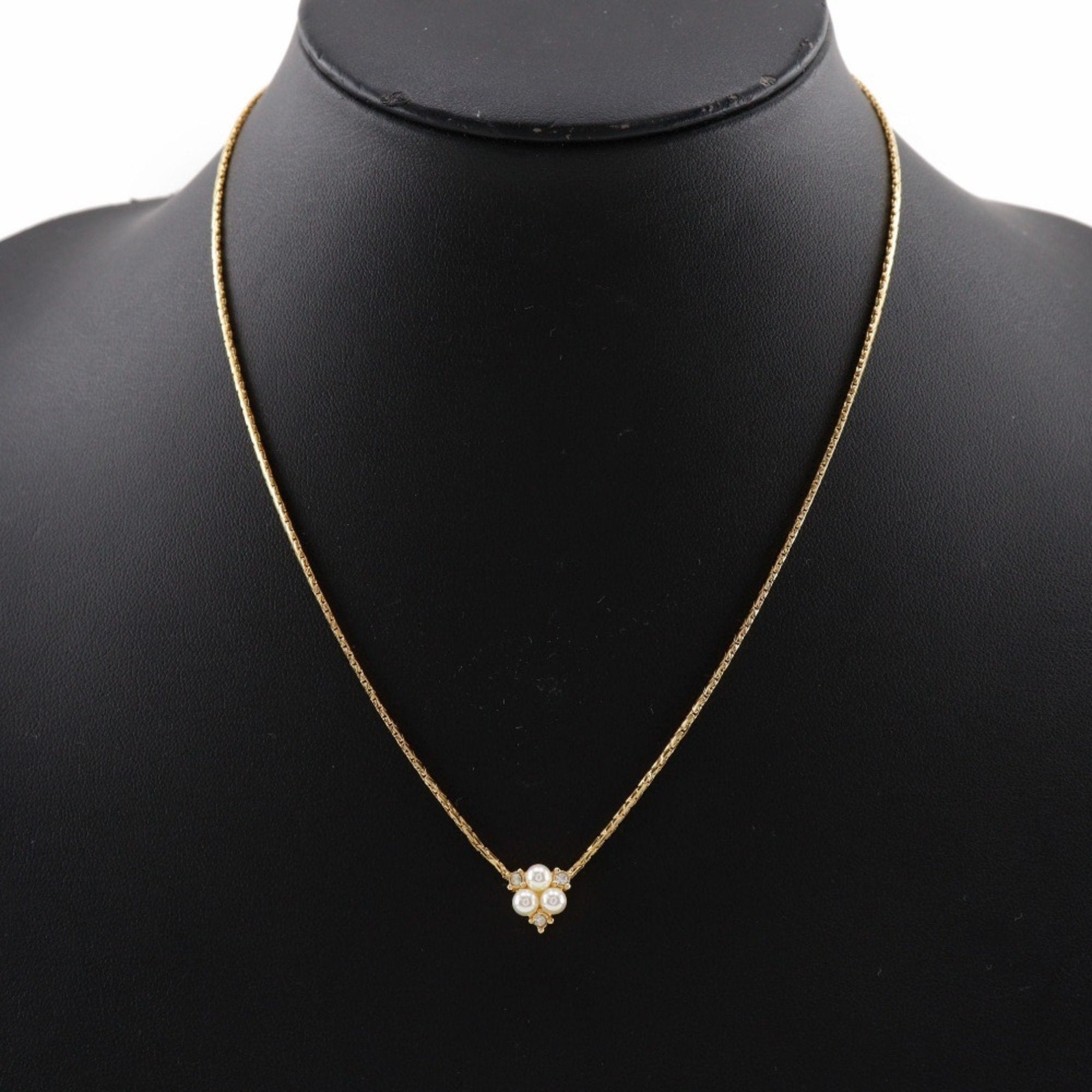 Pendant Necklace Gold and Artificial Pearl and Rhinestone