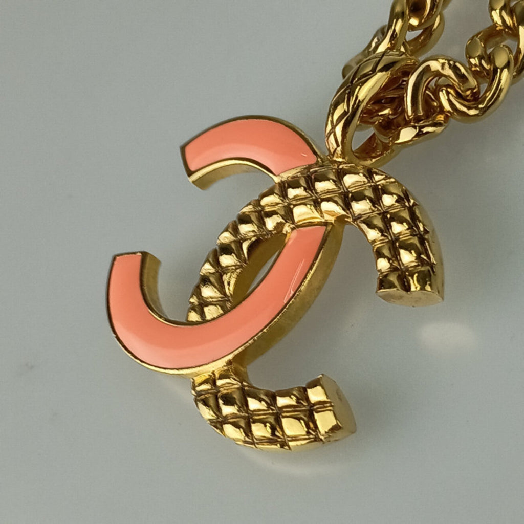 CC Logo Pendant Necklace Gold-Tone Metal