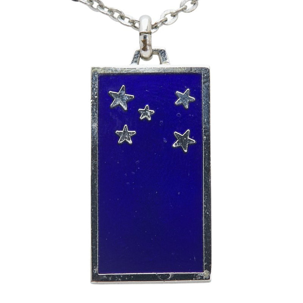 Plate Star Pendant Necklace Silver and Blue Metal
