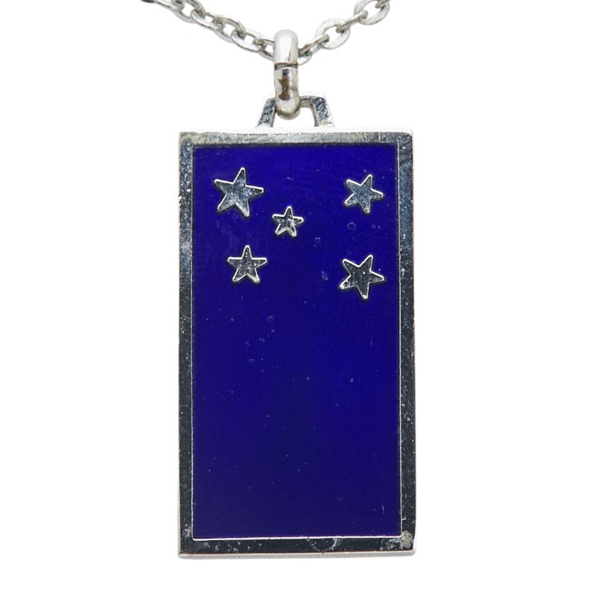 Plate Star Pendant Necklace Silver and Blue Metal