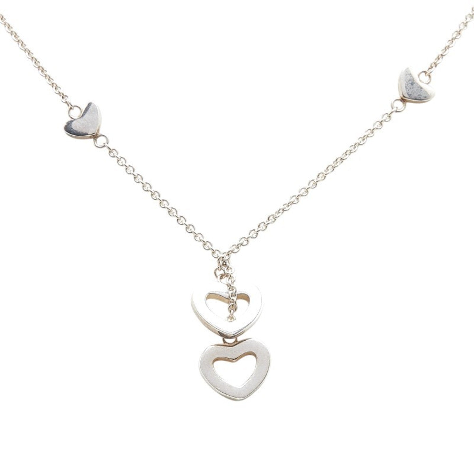 Heart Link Lariat Pendant Necklace Sterling Silver