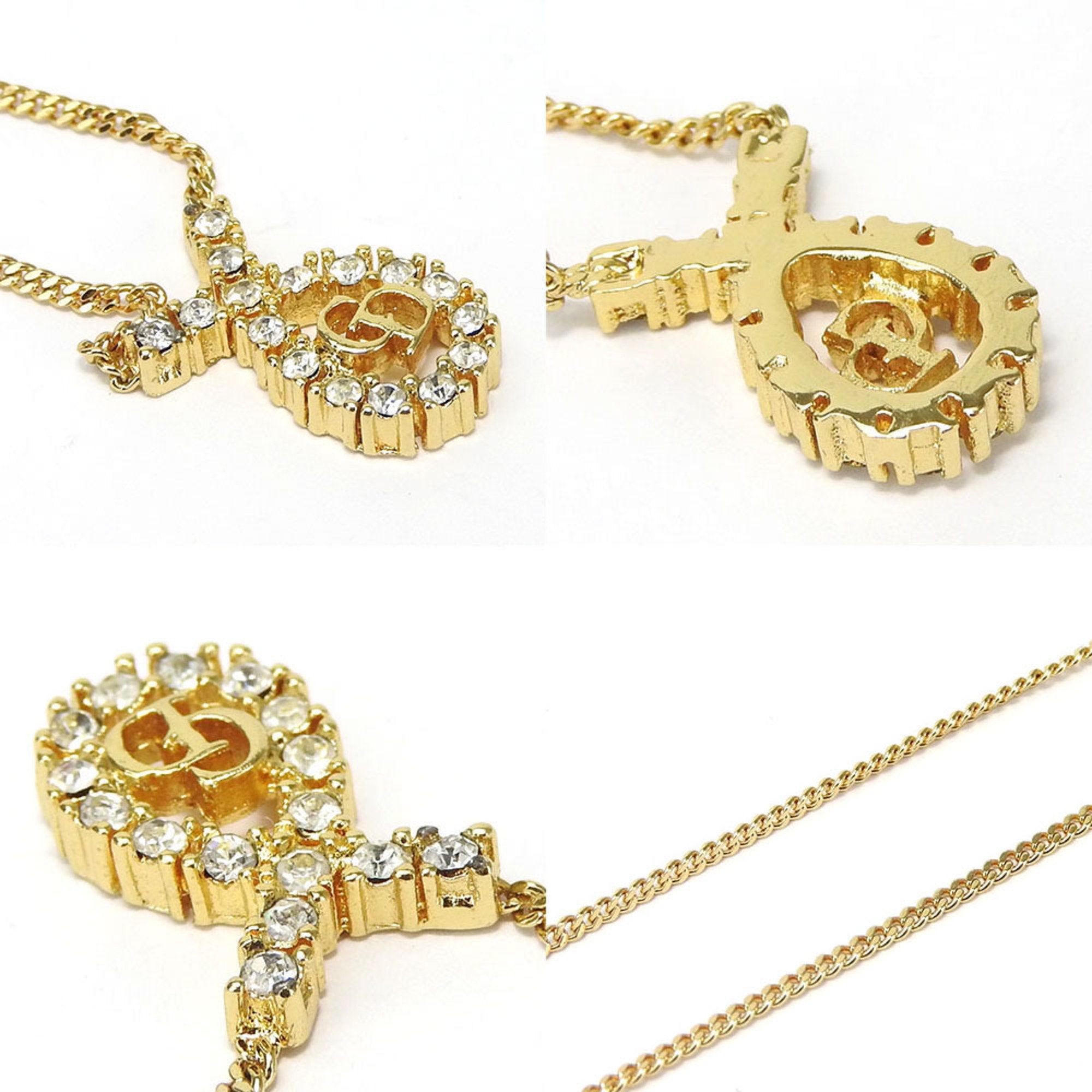 Pendant Necklace Metal Gold With Rhinestone