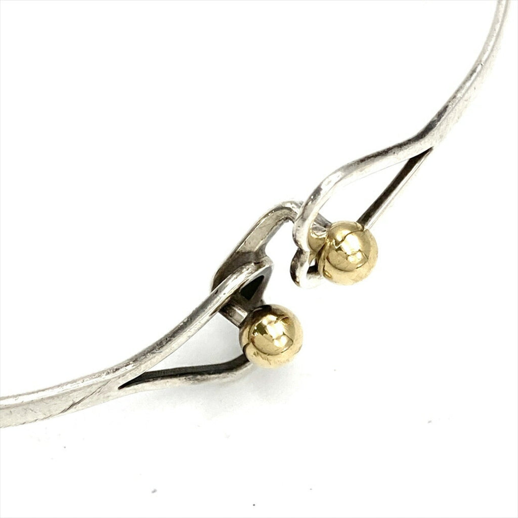 Double Heart Hook Bangle Sterling Silver and 18K Yellow Gold Bracelet