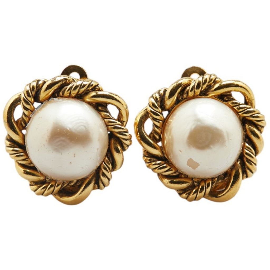 Vintage Clip-On Earrings Pearl Clip-On Gold-Tone Metal