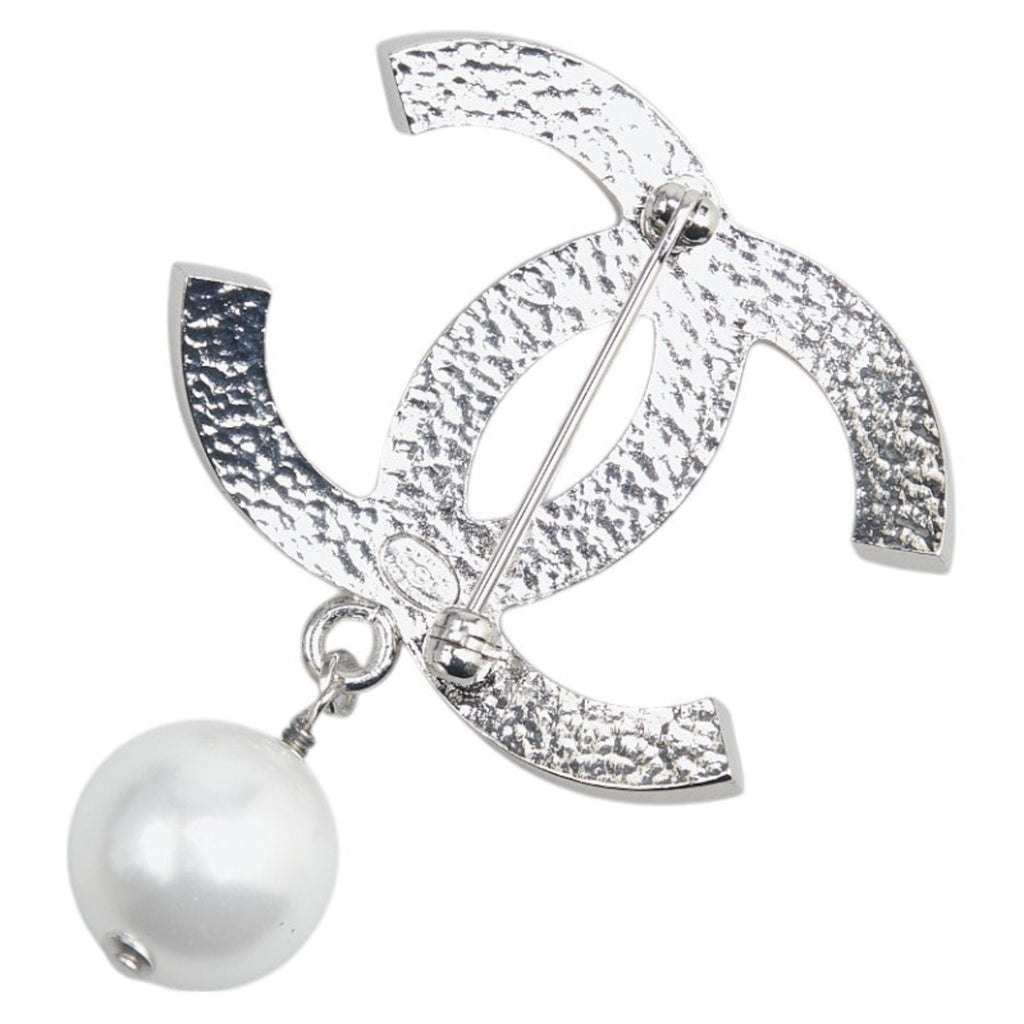 CC Logo Brooch Silver-Tone Metal