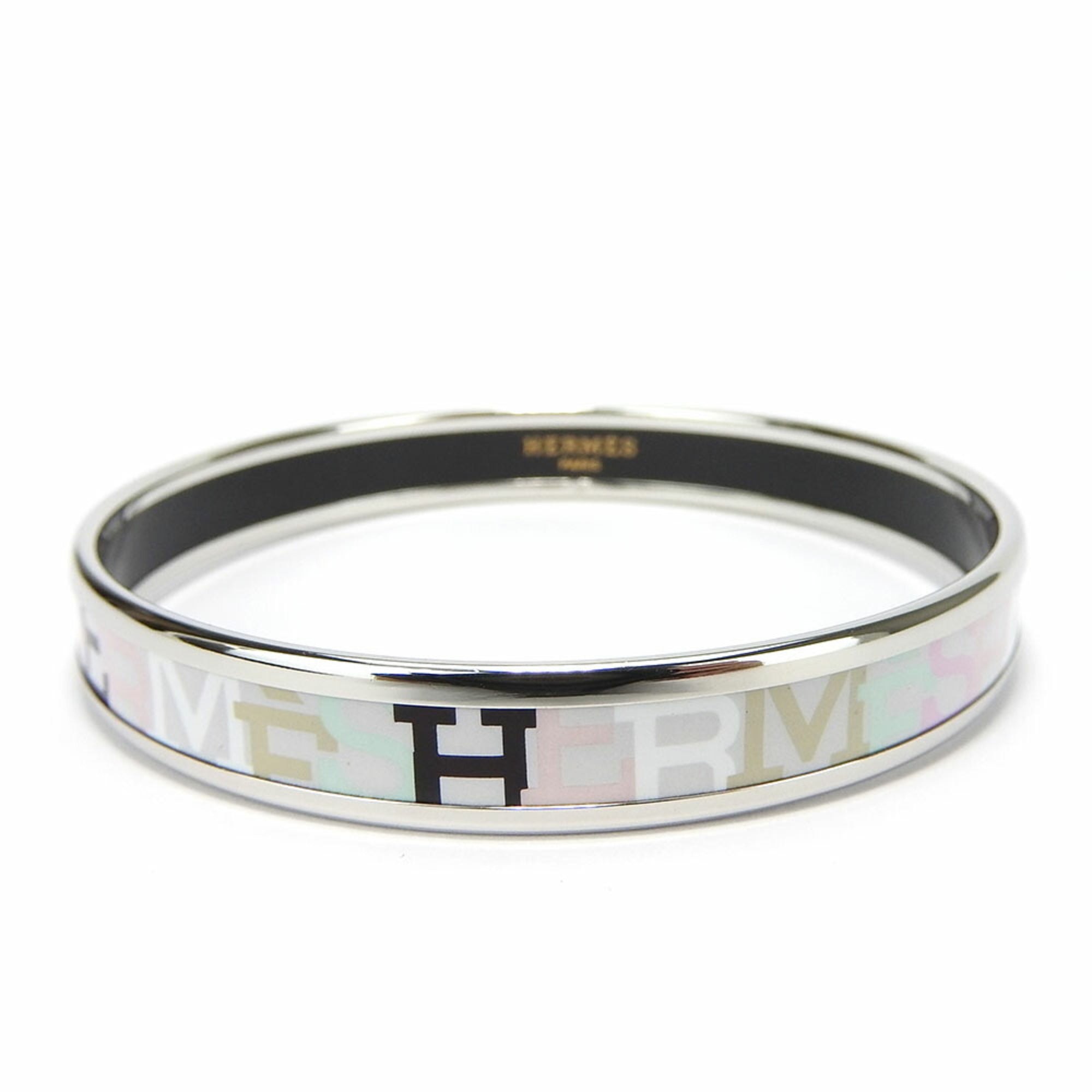 Bangle Enamel and Metal Light Gray Multi-Color Bracelet
