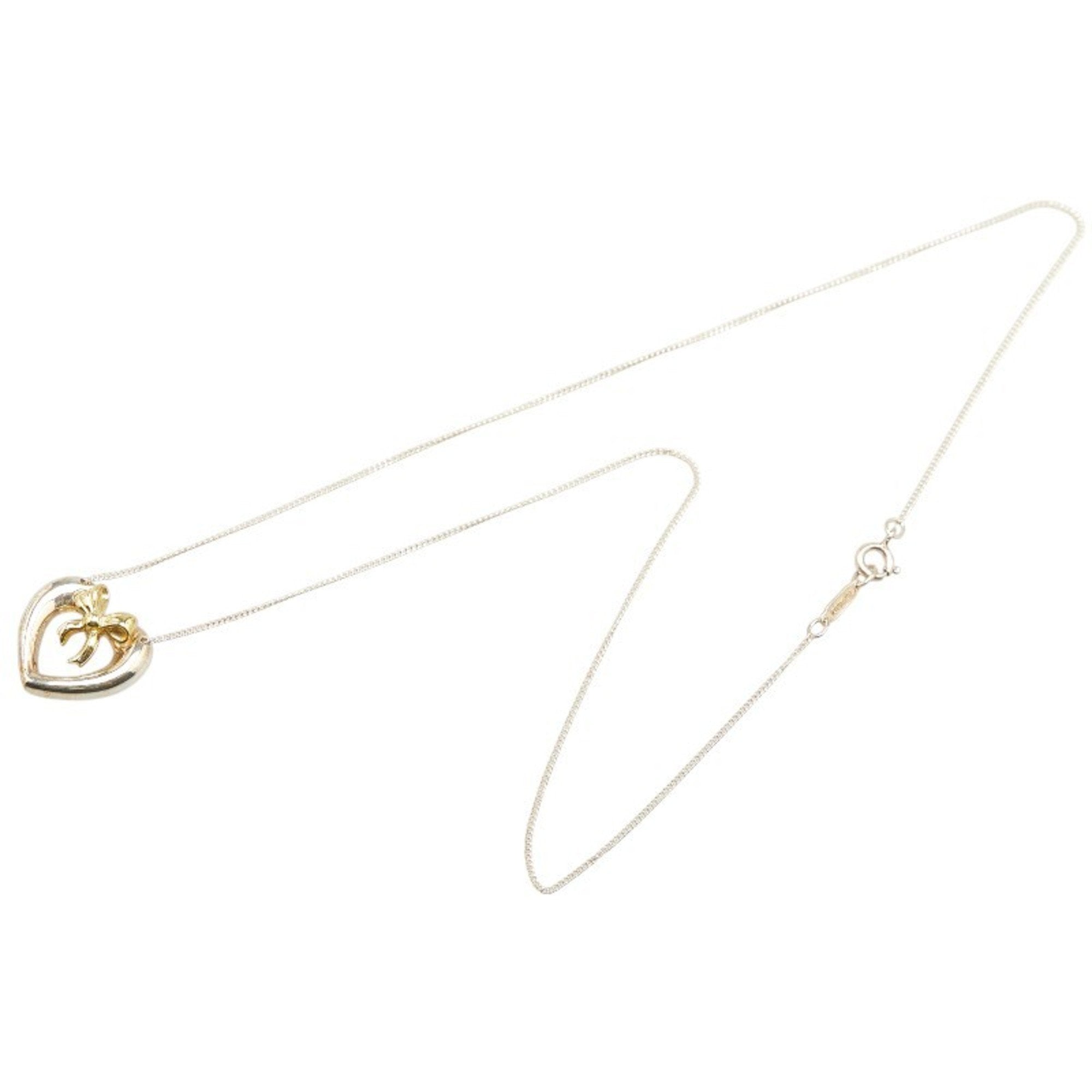 Heart Ribbon Pendant Necklace Sterling Silver and 18K Yellow Gold