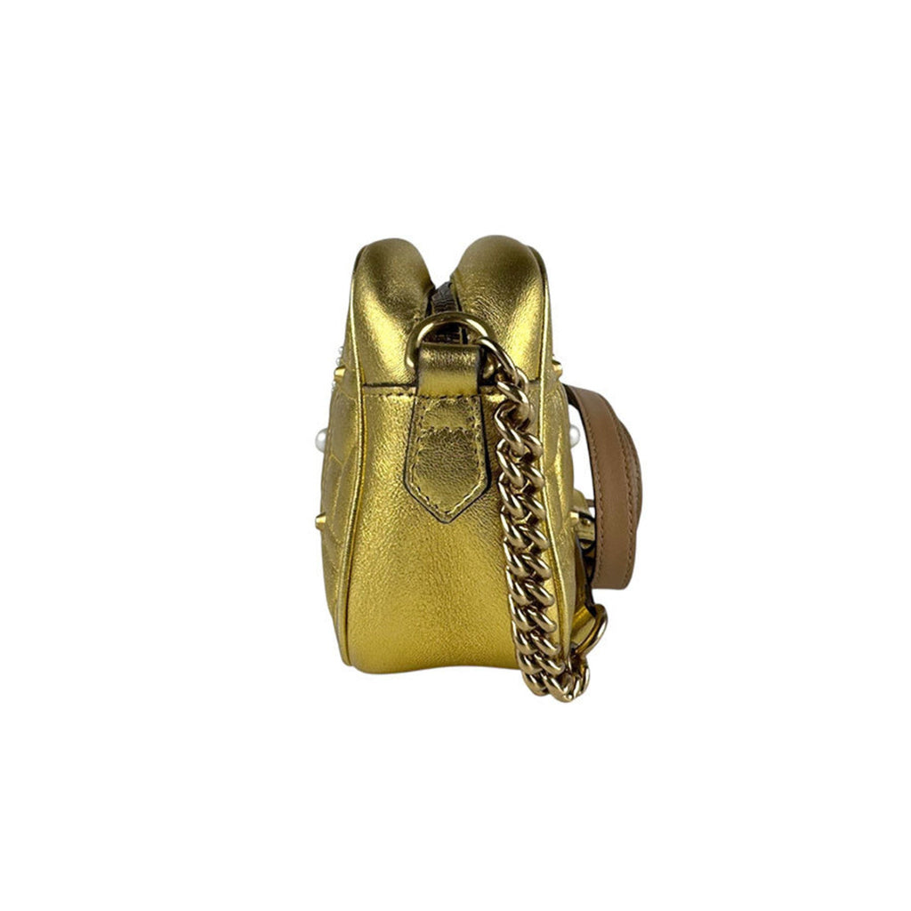 Pearly GG Marmont Shoulder Bag Embellished Matelasse Leather Small