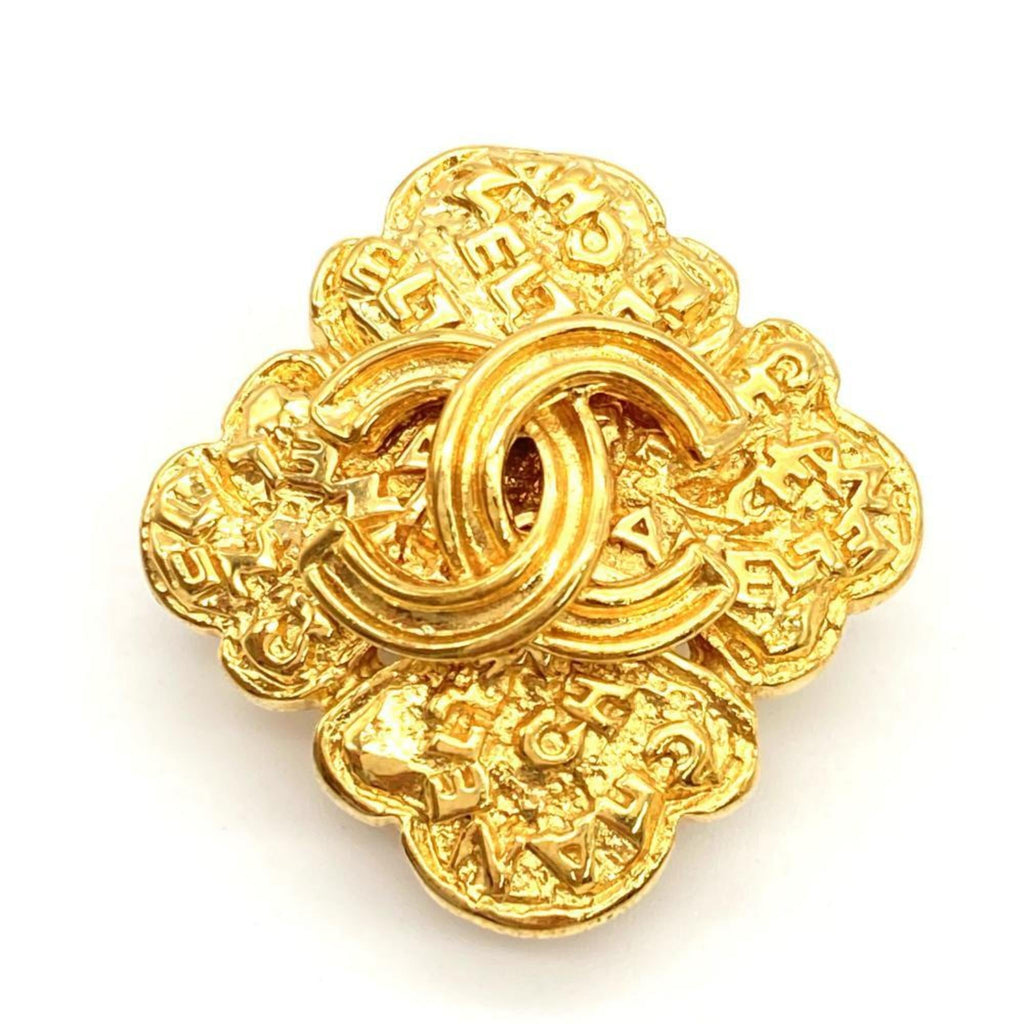 CC Logo Clover Clip-On Earrings Metal Gold-Tone Metal