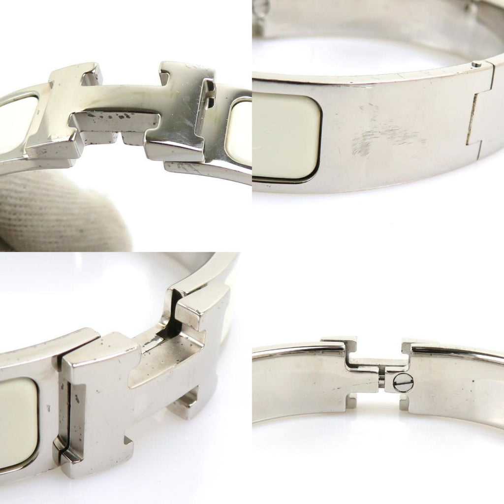 Click Clack Bracelet Enamel and Metal Off-White and Silver