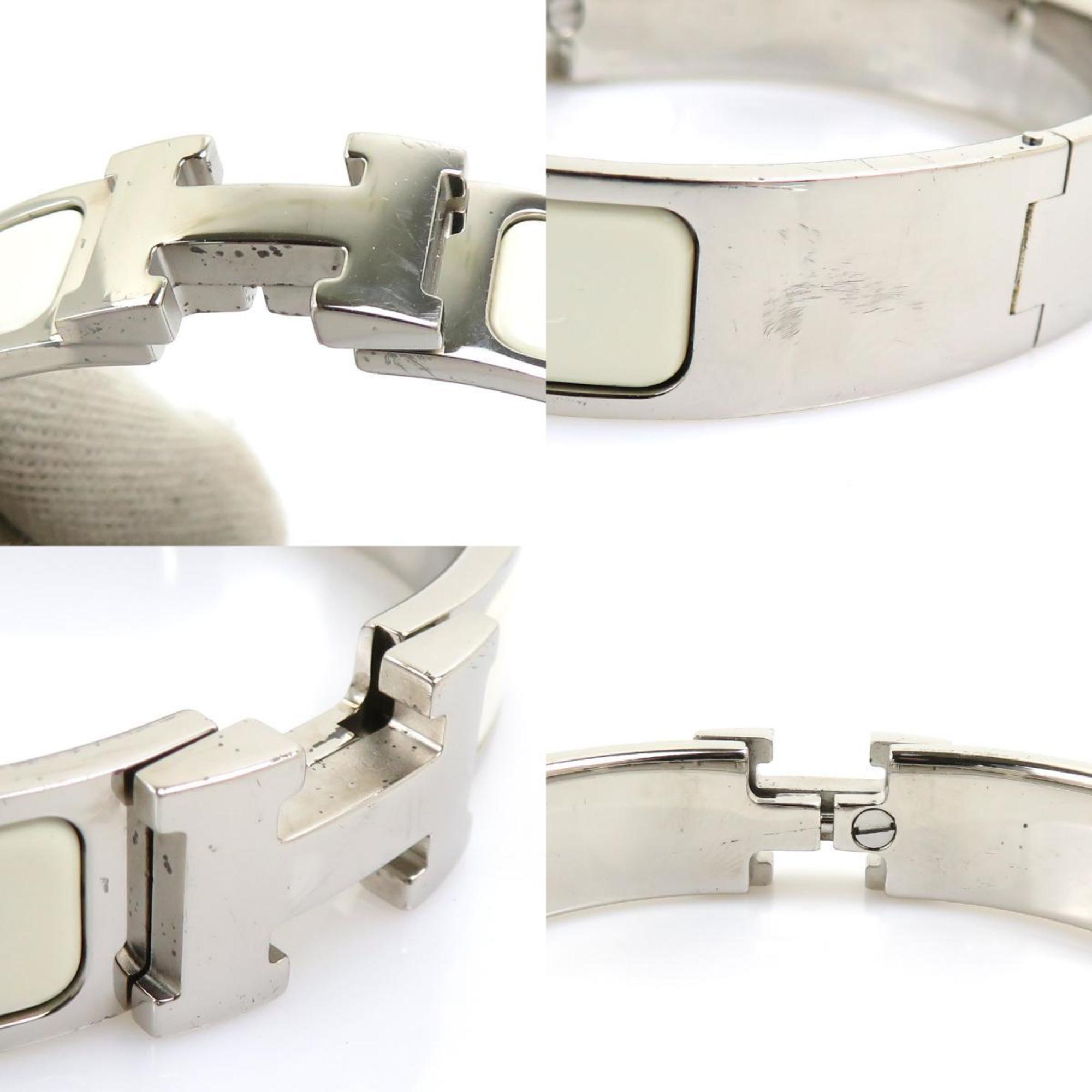 Click Clack Bracelet Enamel and Metal Off-White and Silver