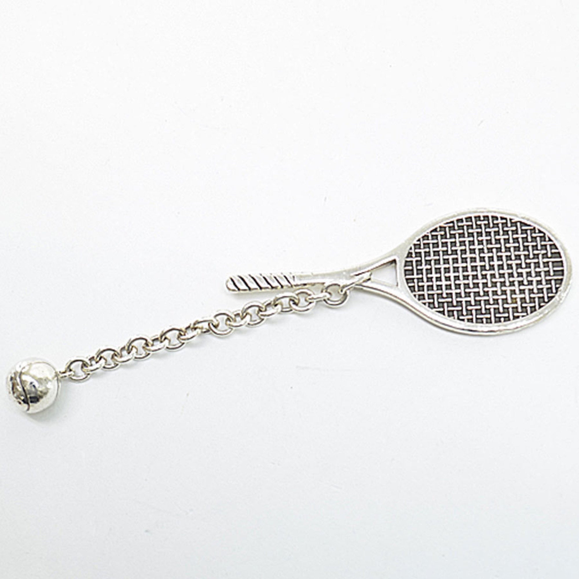 Tennis Racket and Ball Charm Necklace Sterling Silver