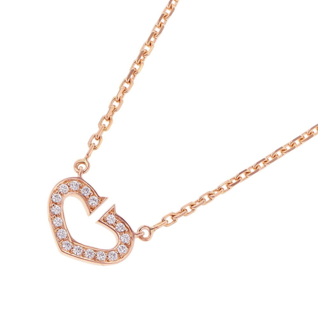 C Heart Pendant Necklace 18K Rose Gold with Diamonds