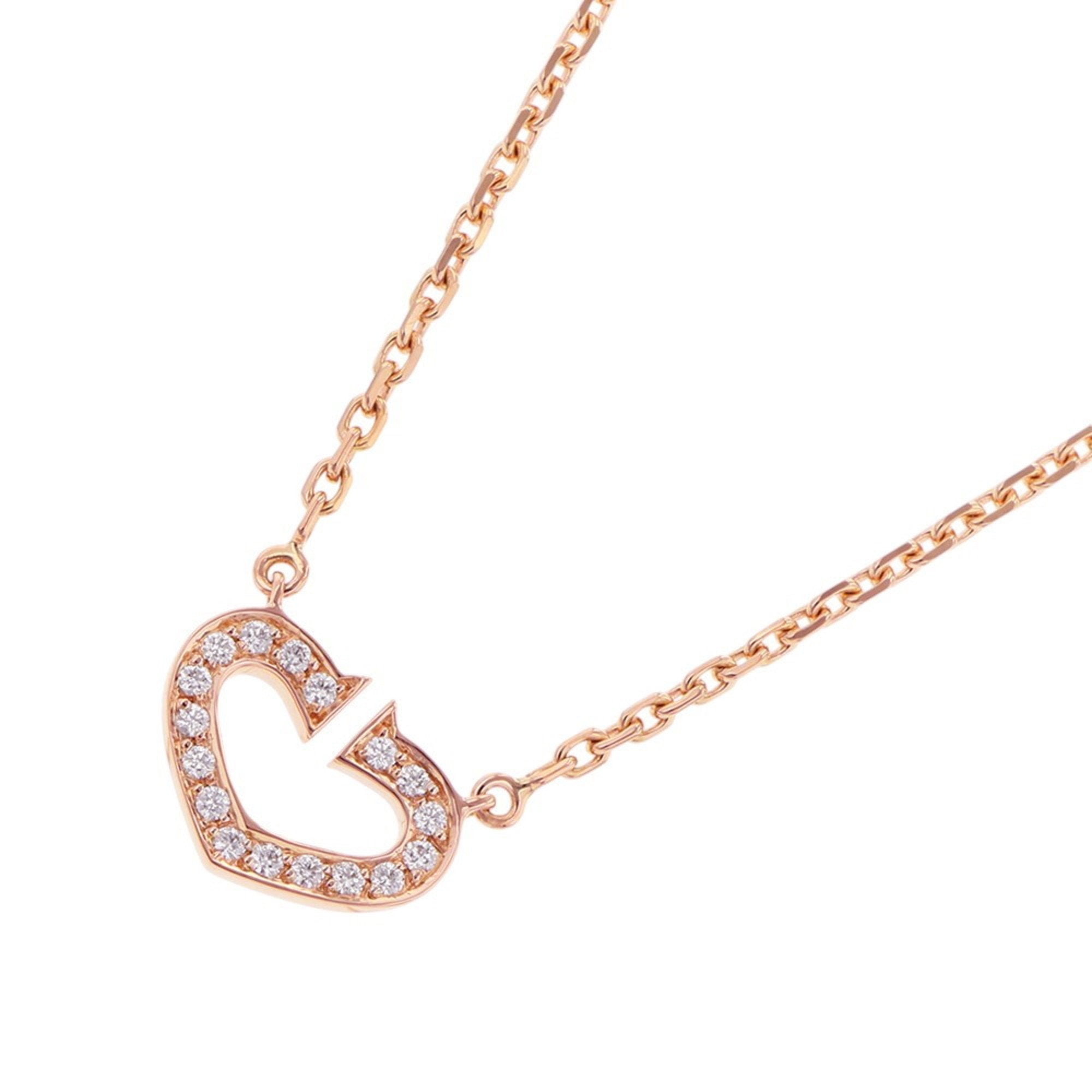 C Heart Pendant Necklace 18K Rose Gold with Diamonds