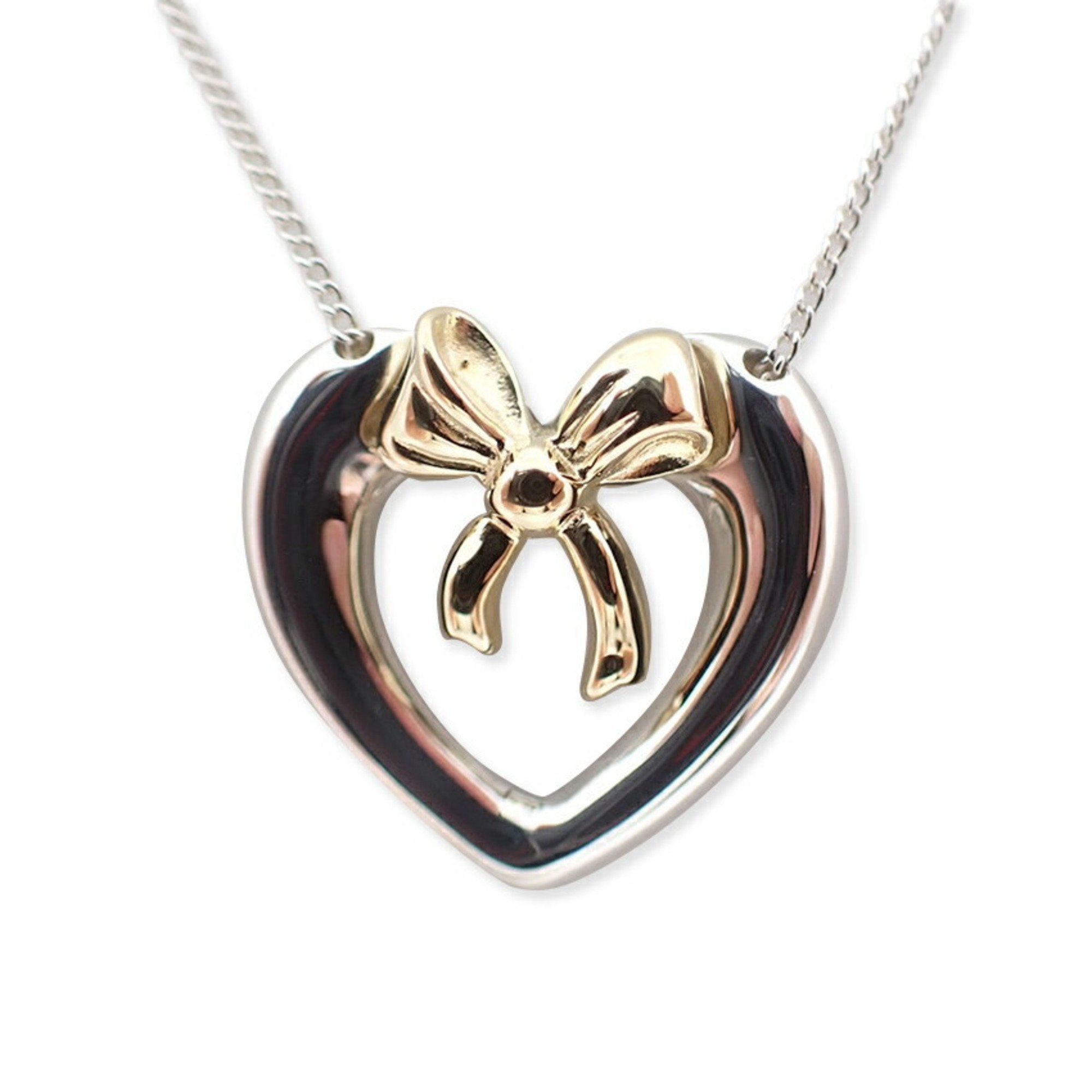 Heart Ribbon Pendant Necklace Sterling Silver