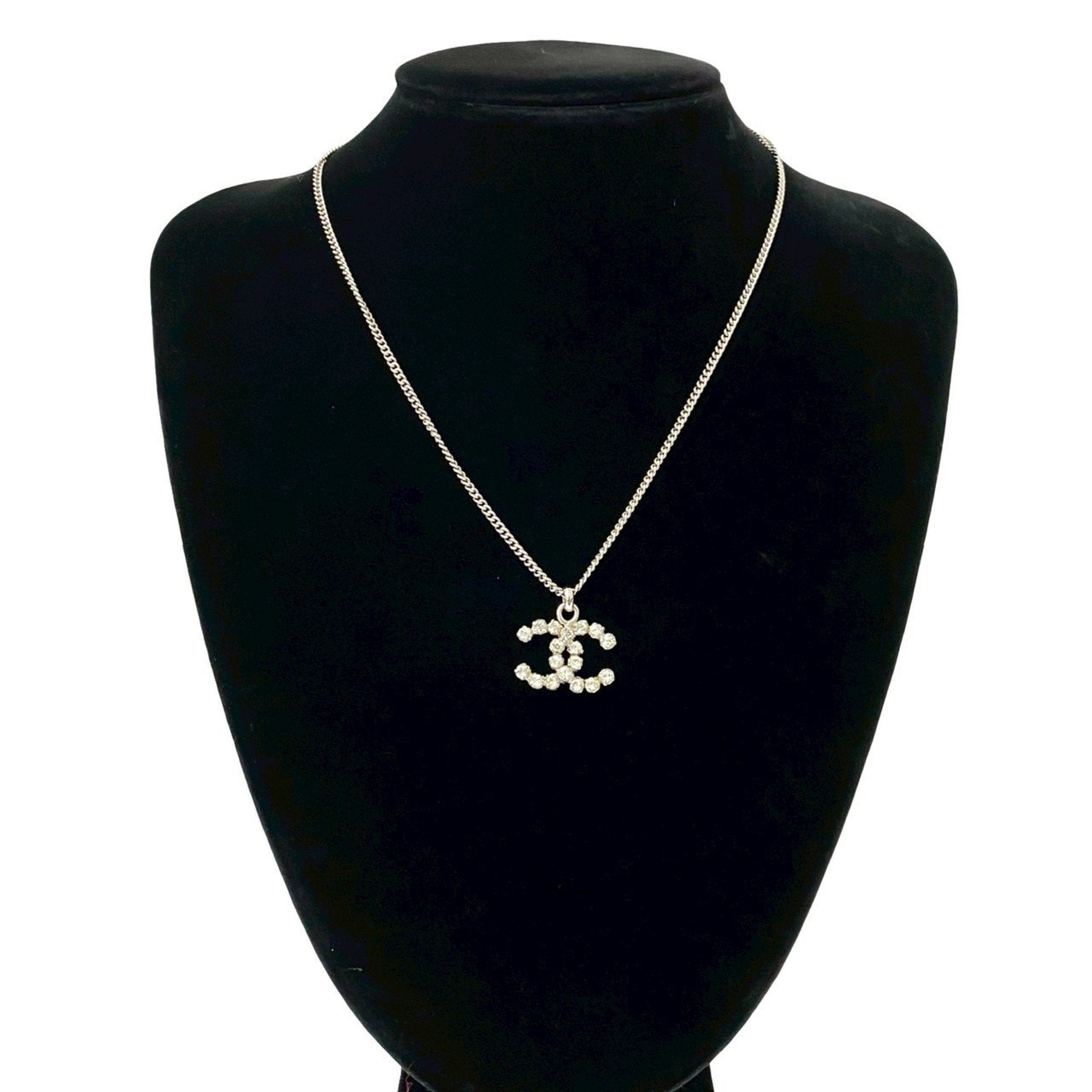 CC Logo Pendant Necklace Silver-Tone Metal