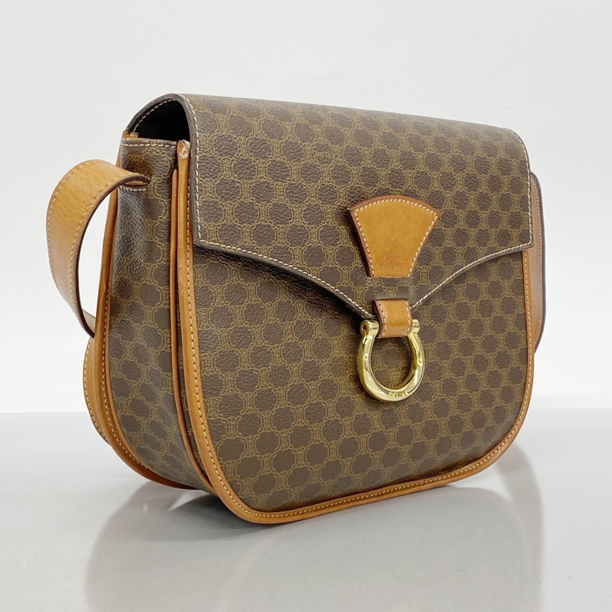Vintage Saddle Flap Shoulder Bag Macadam Coated Canvas Small