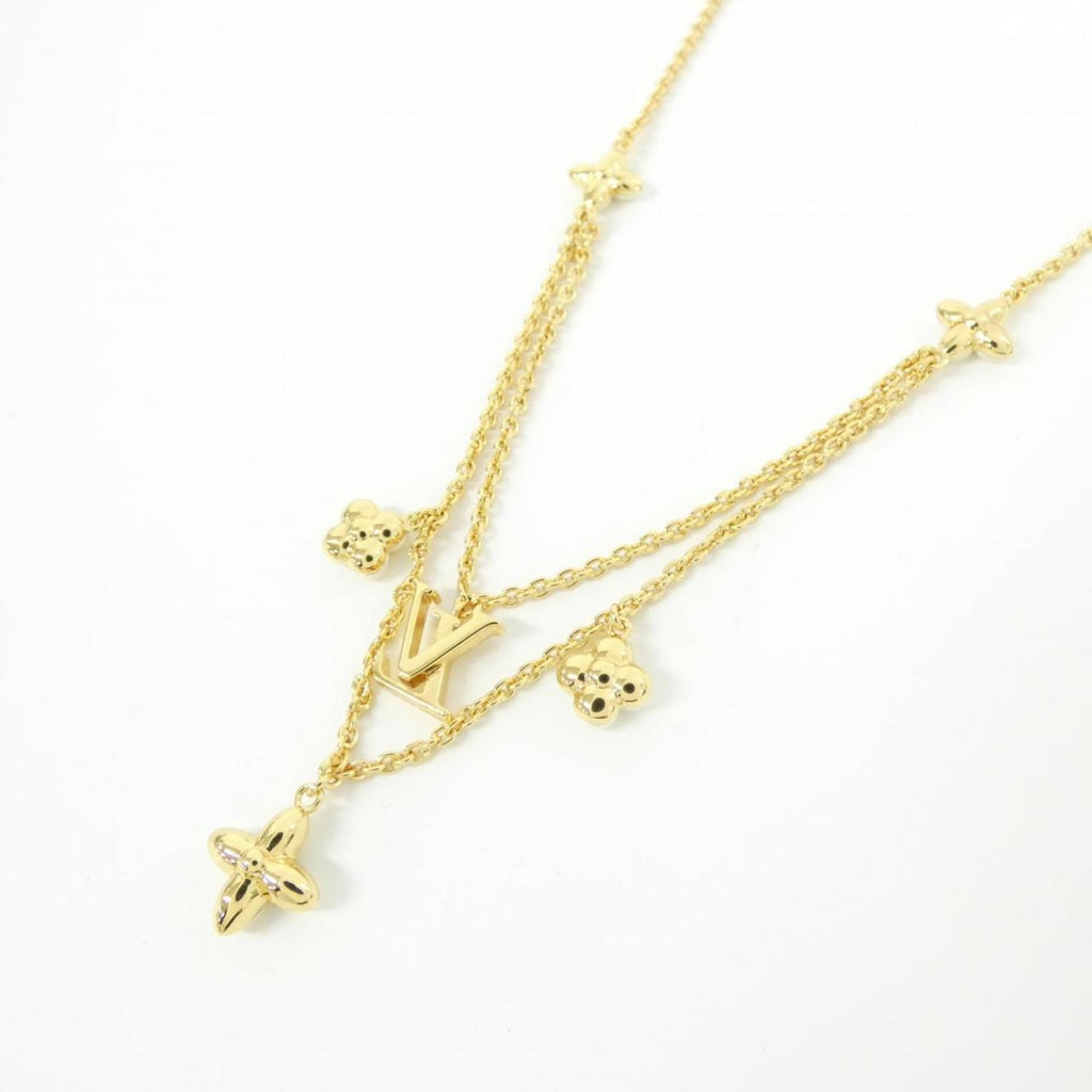LV Floragram Pendant Necklace Gold and White