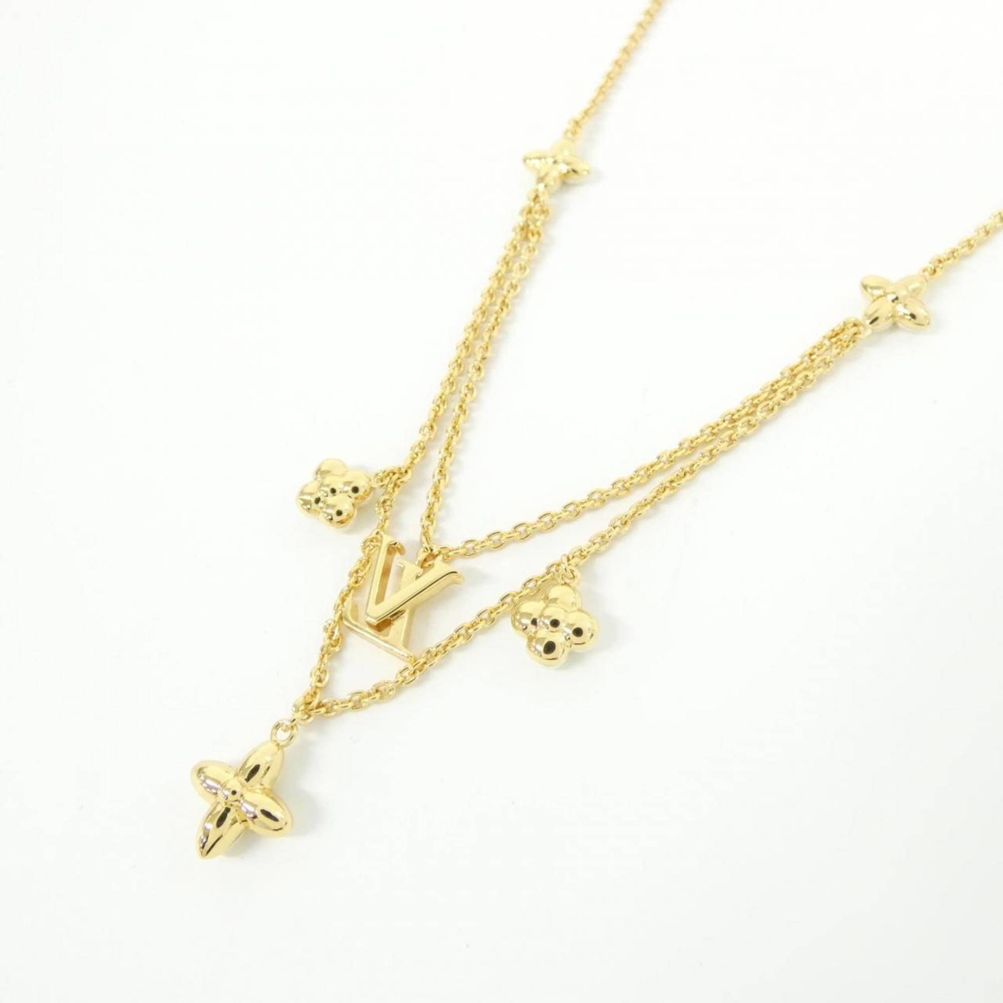 LV Floragram Pendant Necklace Gold and White