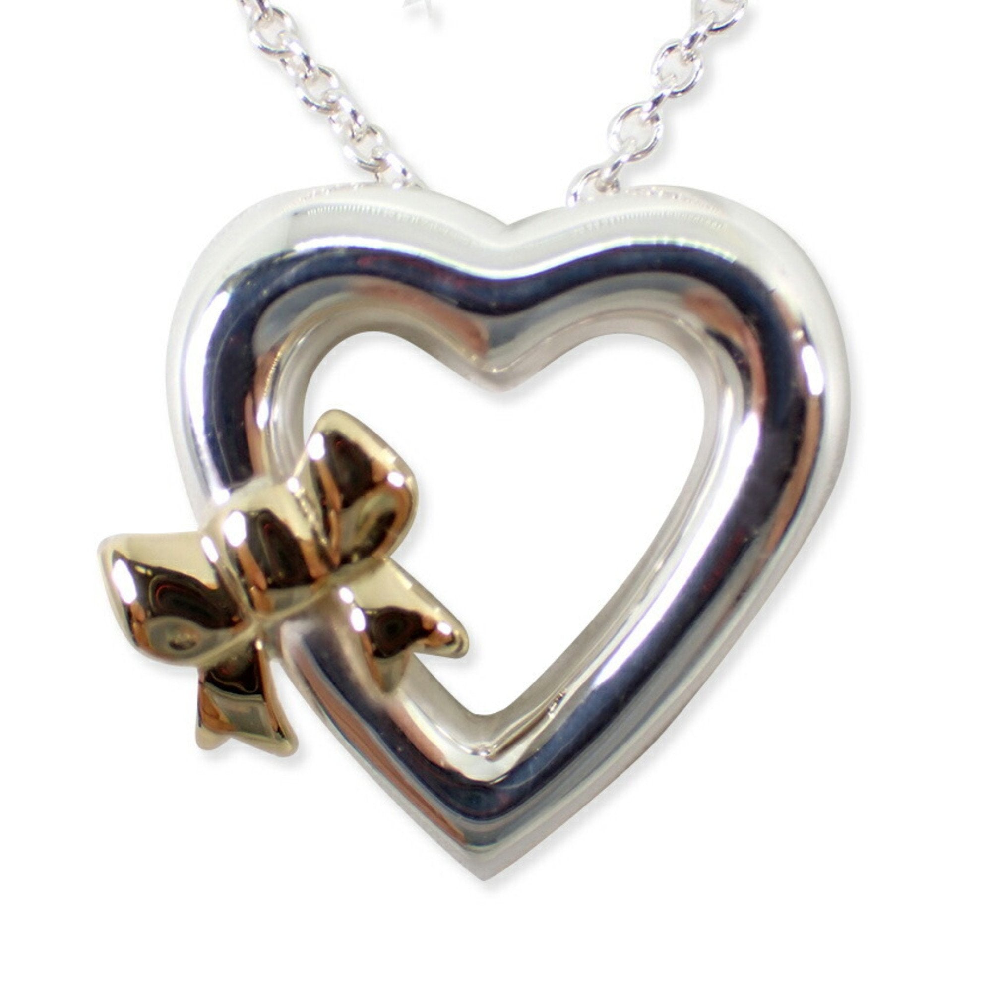 Heart Ribbon Pendant Necklace Sterling Silver and 18K Yellow Gold