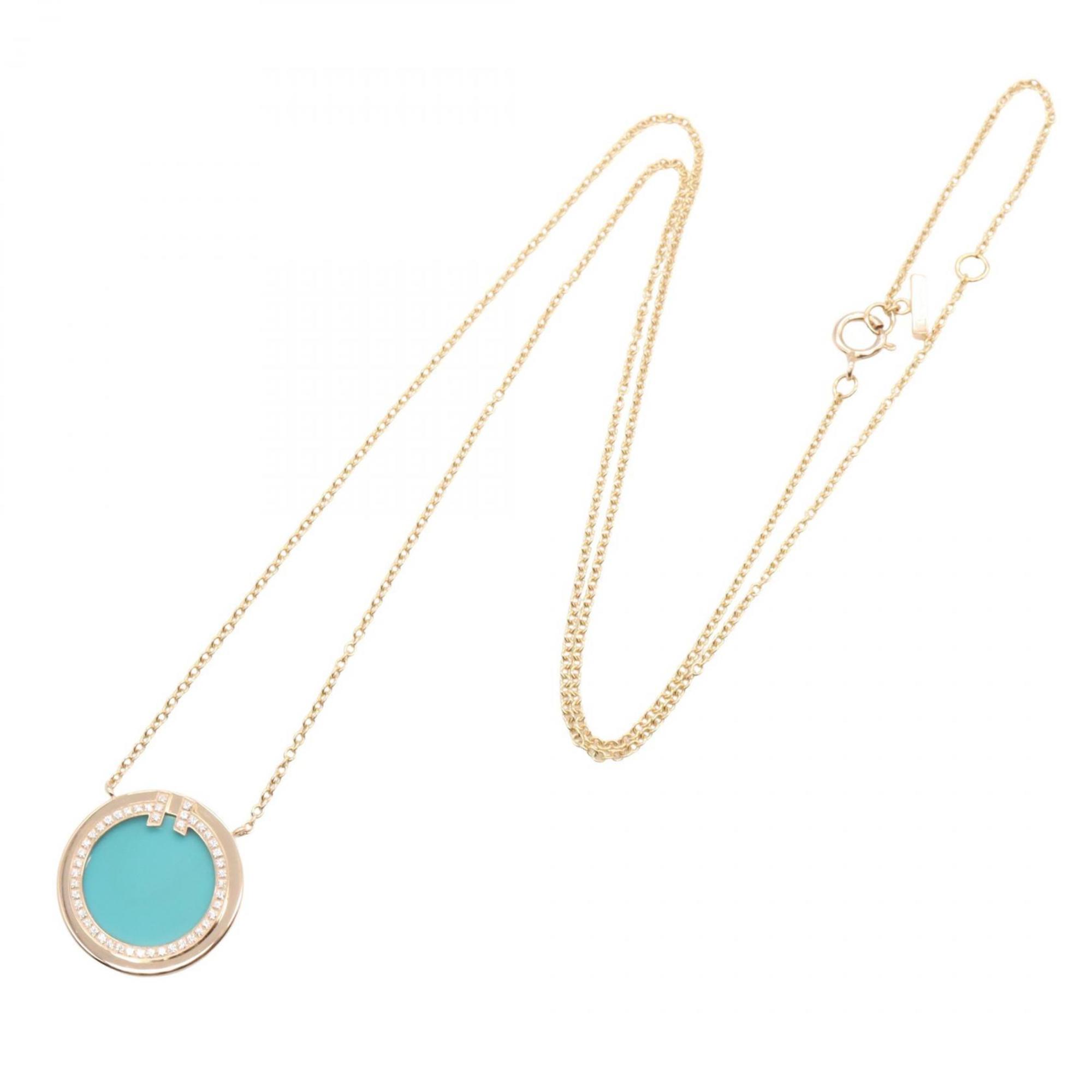 Pendant Necklace 18K Rose Gold with Diamond and Turquoise