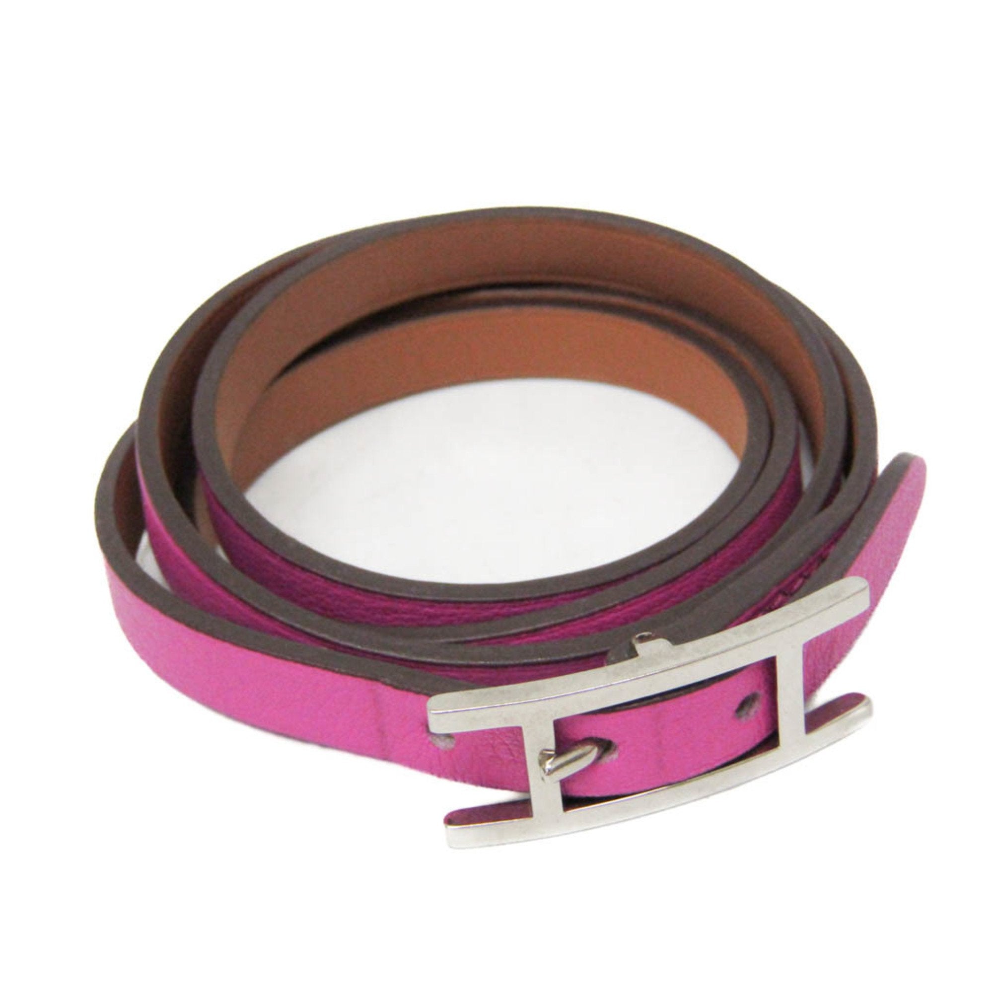 Bangle Leather and Metal Fuchsia Gold Silver Bracelet