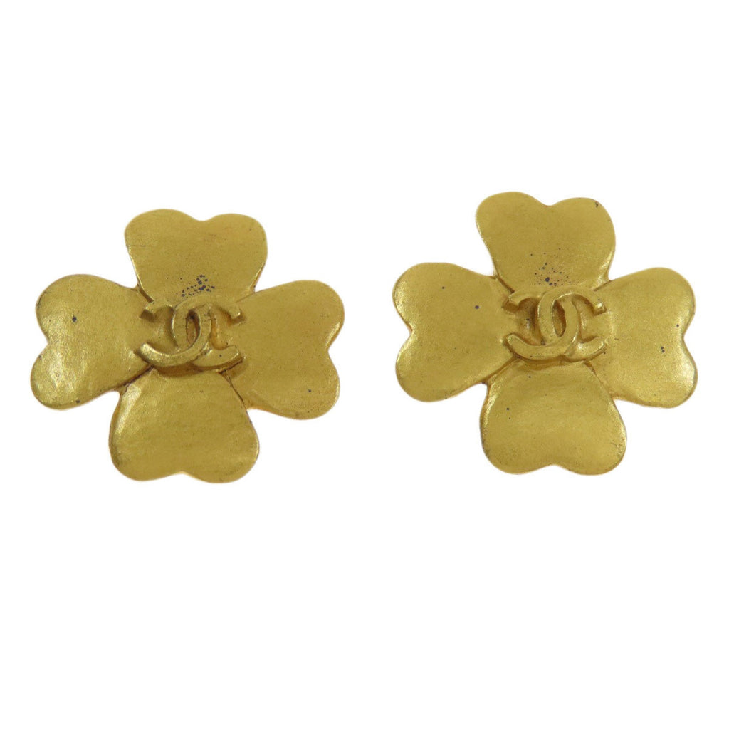 CC Logo Clover Clip-On Earrings Metal Gold-Tone Metal