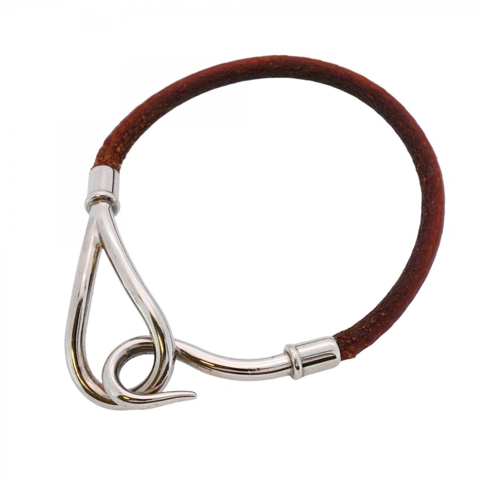 Bracelet Leather and Metal Brown and Silver