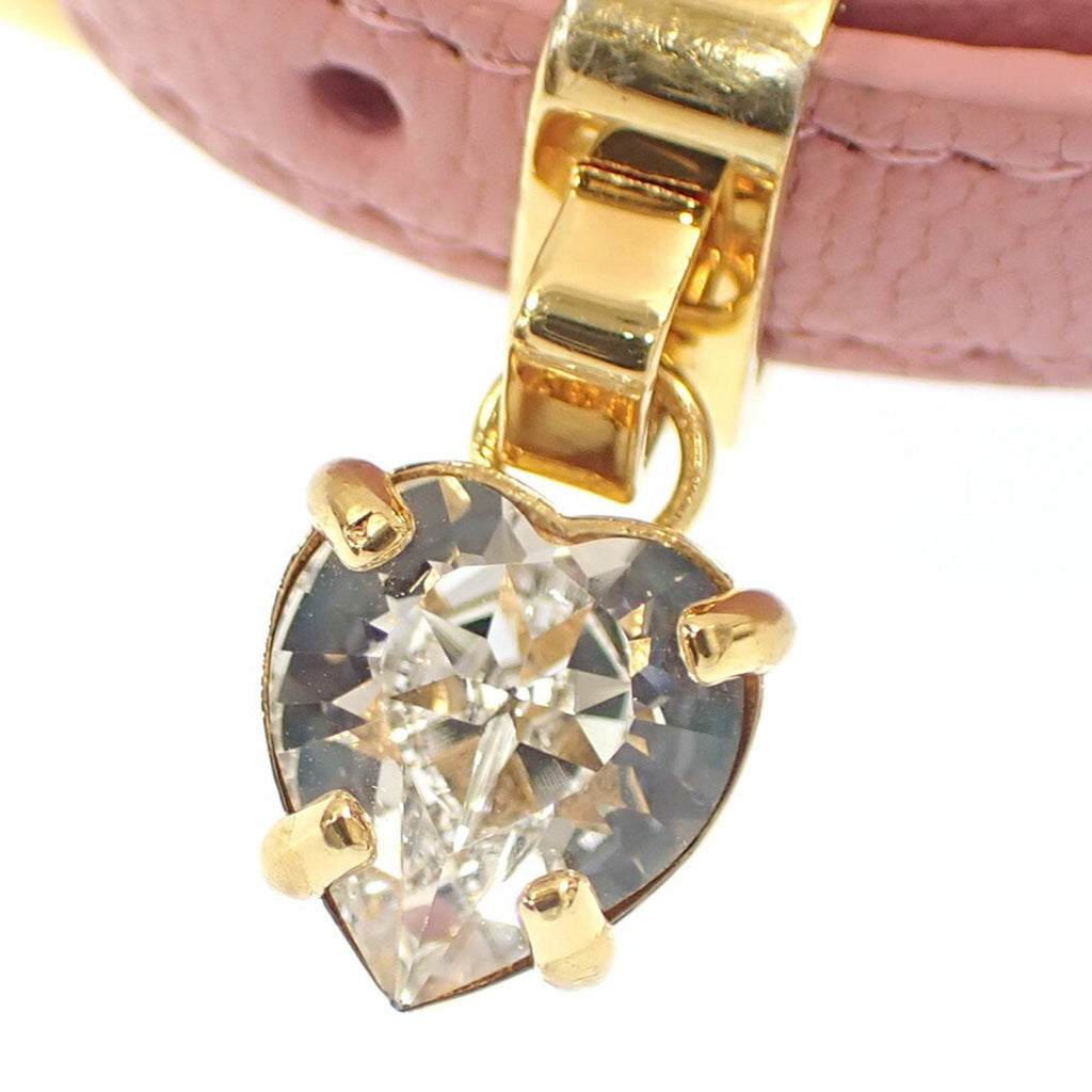 Heart Motif Bracelet Leather and Crystal Gold Pink