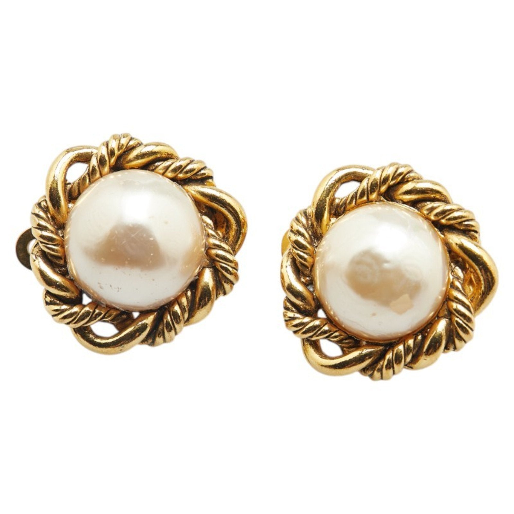 Vintage Clip-On Earrings Pearl Clip-On Gold-Tone Metal