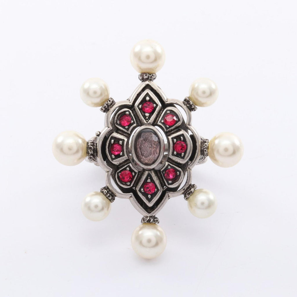 Ring Stainless Steel With Artificial Pearl and Rhinestone