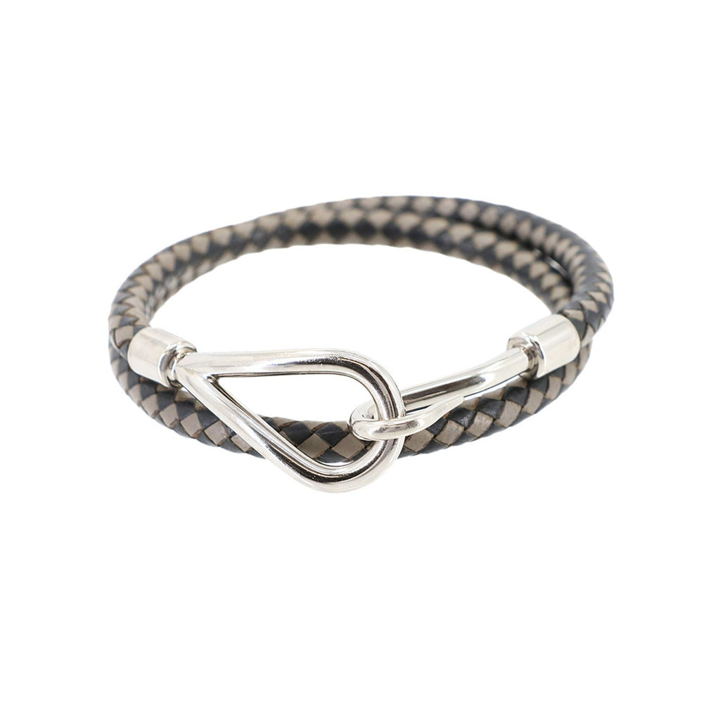 Charm Bracelet Leather Black Gray Silver Hardware