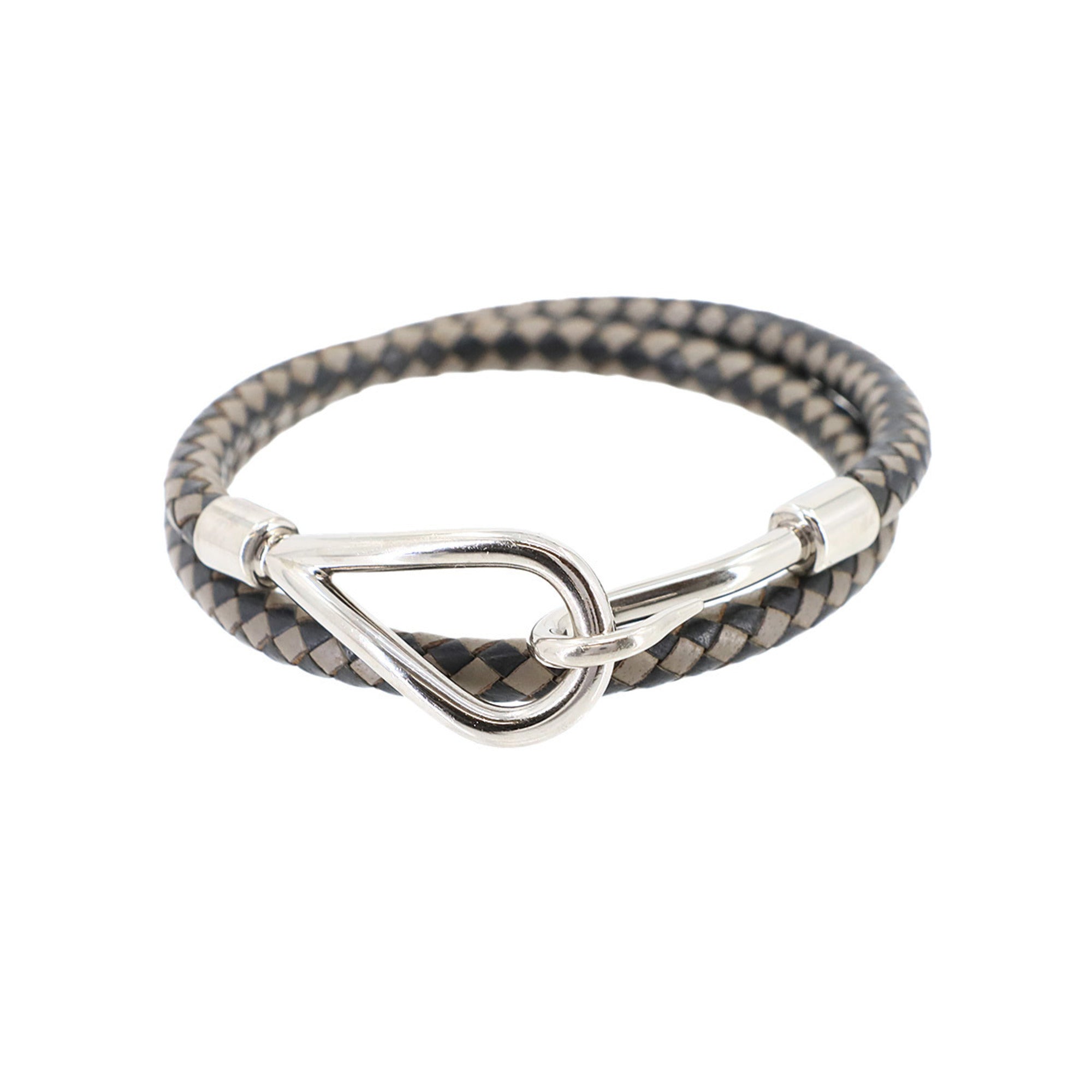 Charm Bracelet Leather Black Gray Silver Hardware