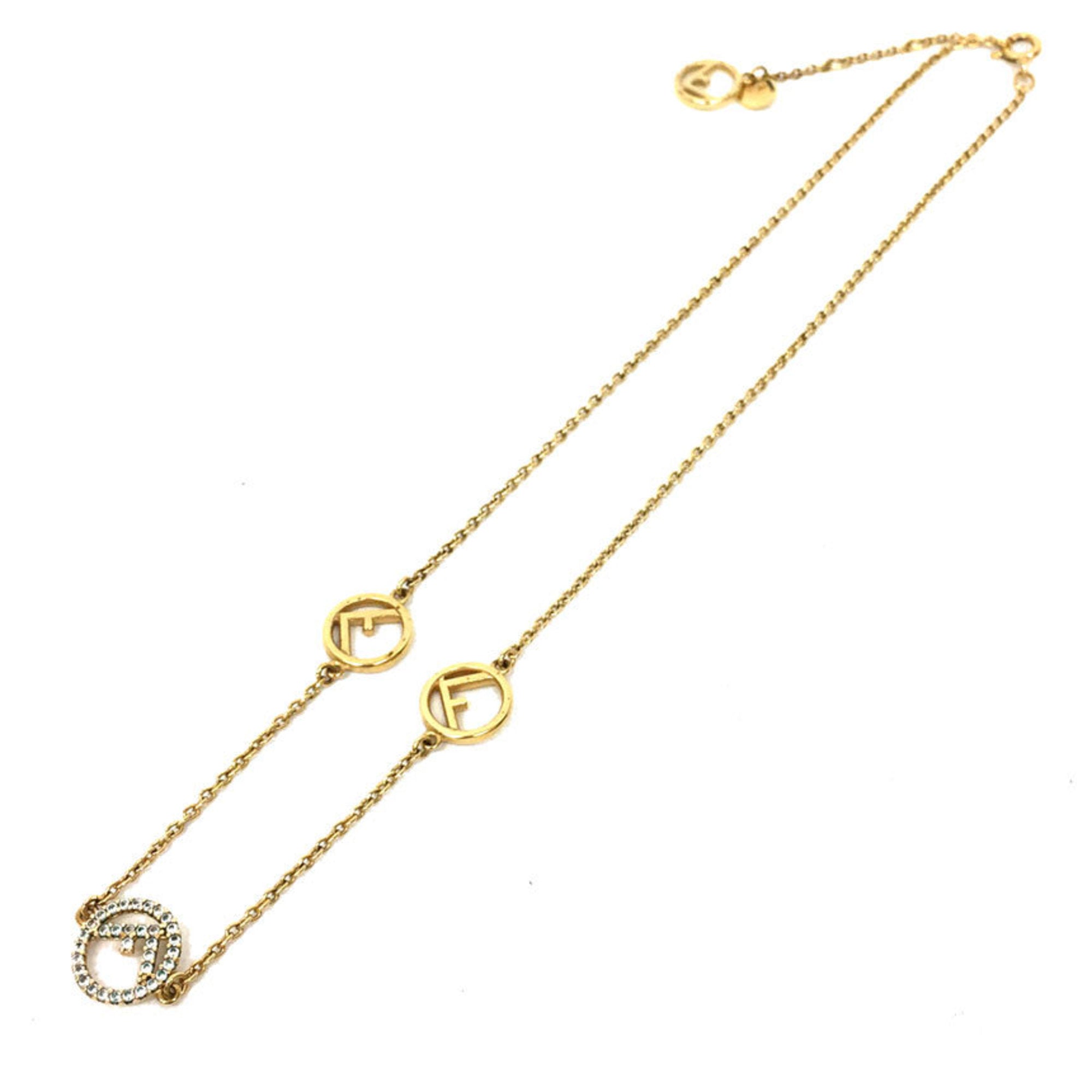 FF Pendant Necklace Rhinestone Blue Gold