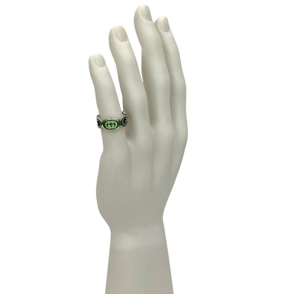 Interlocking G Enamel Ring Sterling Silver Green