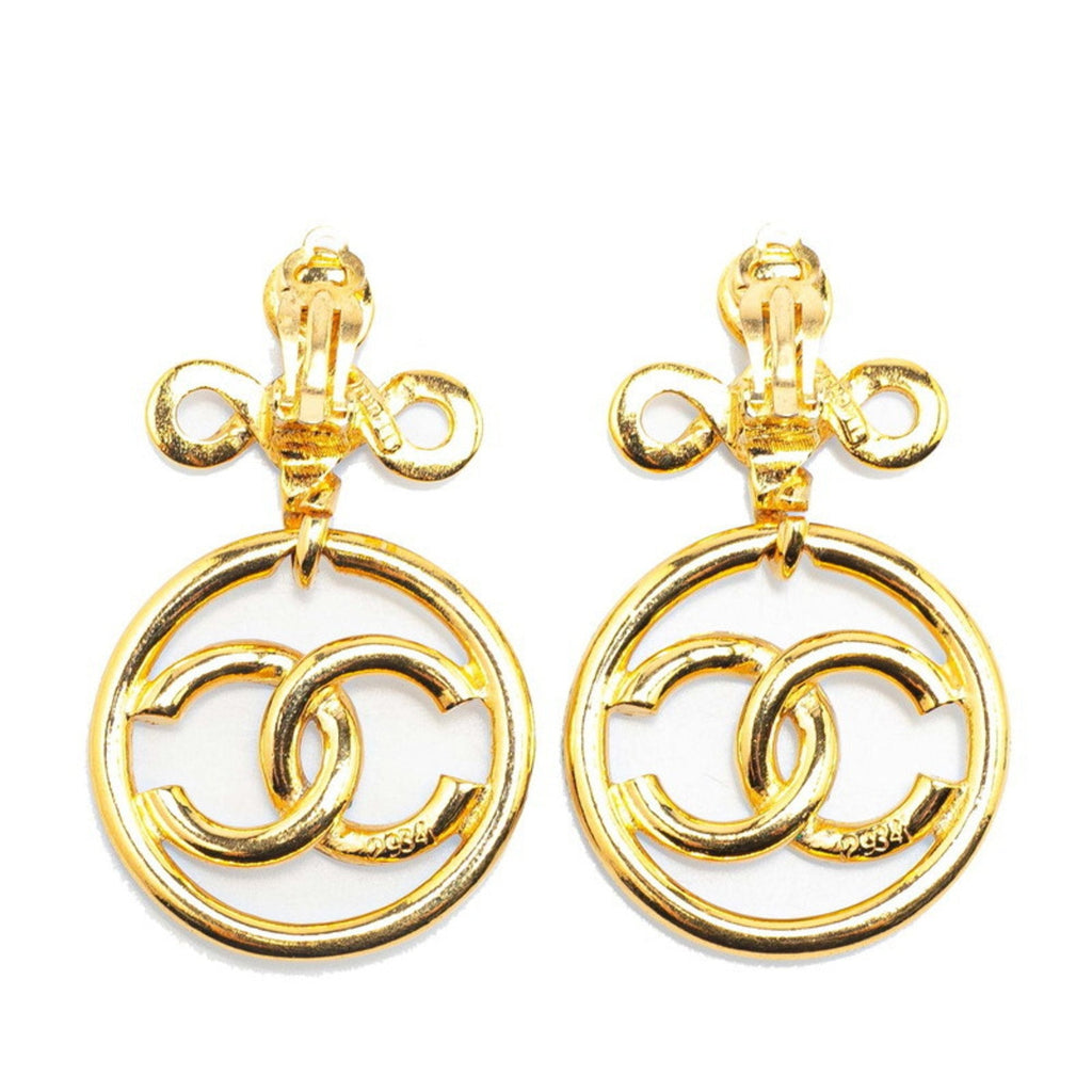 CC Logo Round Circle Earrings Metal Gold-Tone Metal