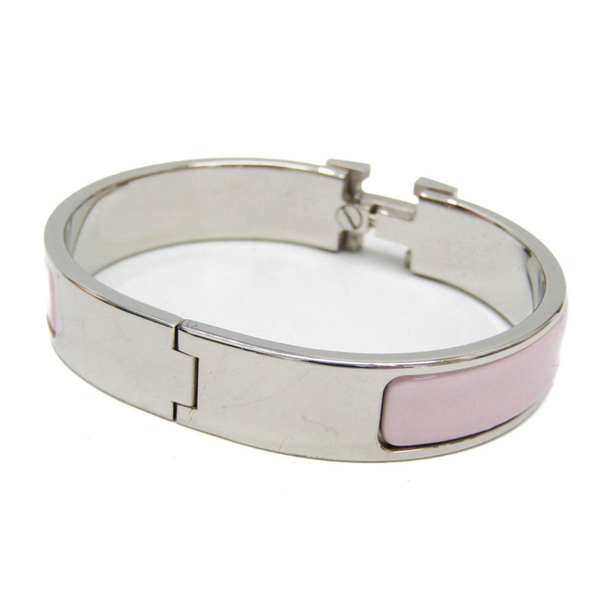Clic Bangle Enamel and Metal Light Pink Silver Bracelet