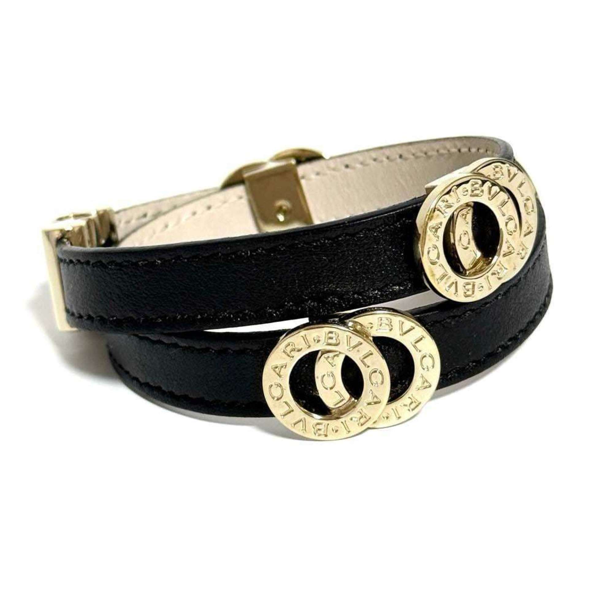 Double Coil Bracelet Leather and Metal Black