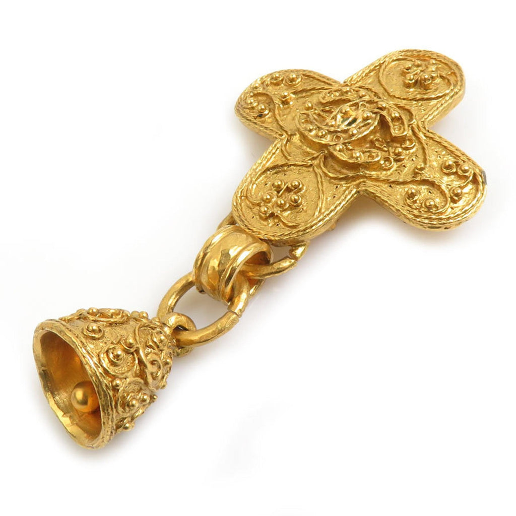 CC Logo Brooch Gold-Tone Metal