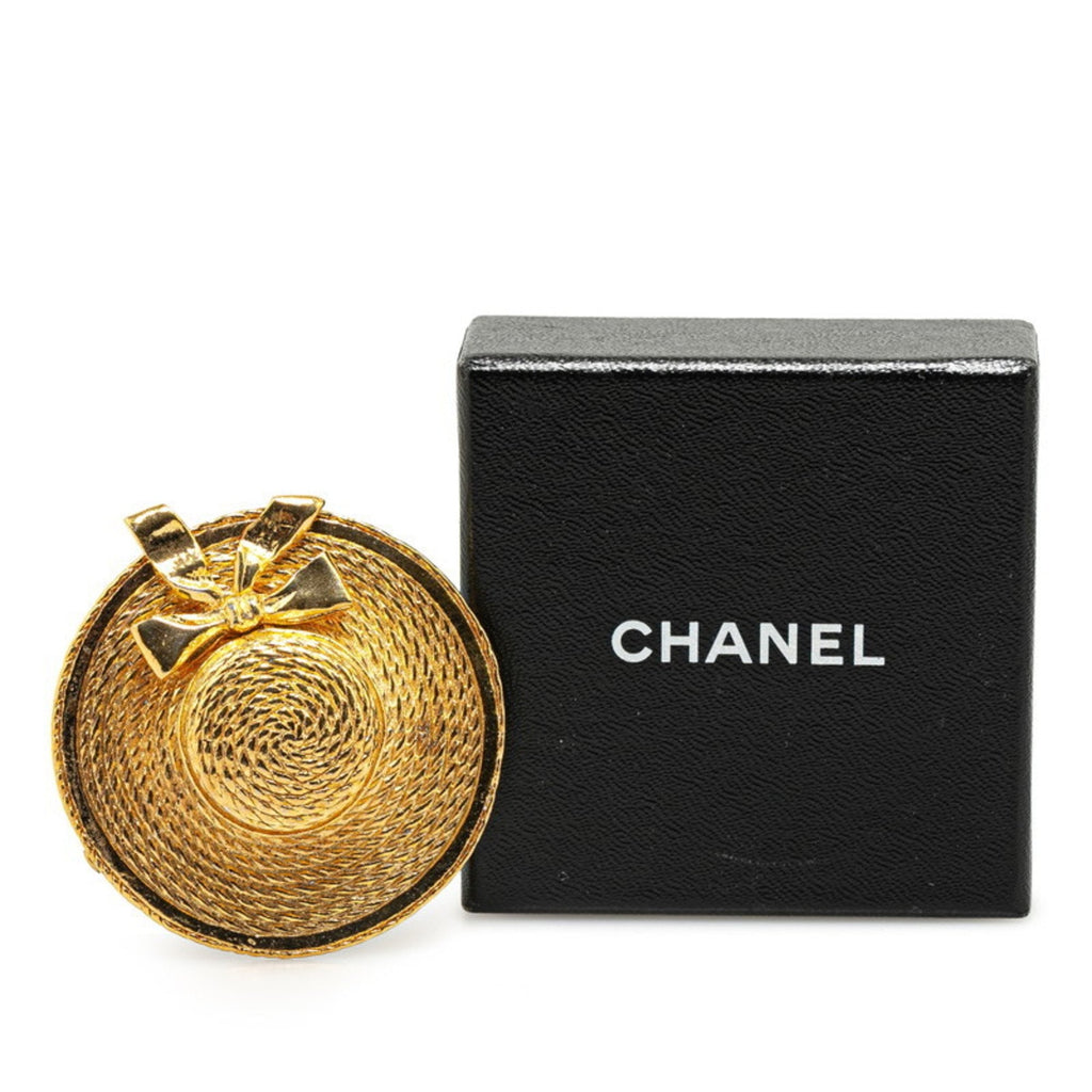Straw Hat Ribbon Motif Brooch Gold Plated