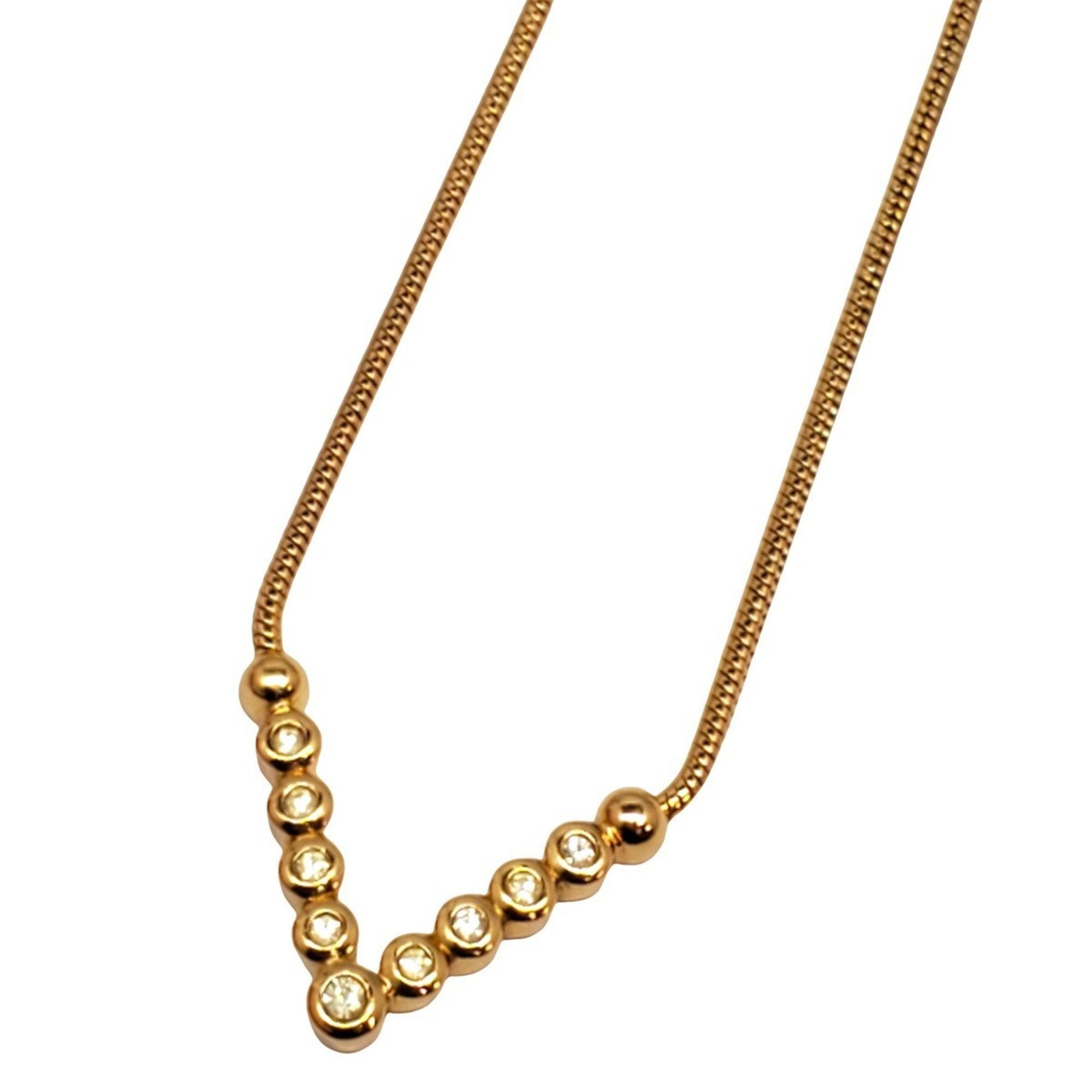 Vintage Pendant Necklace Gold with Rhinestone