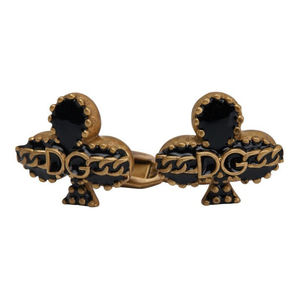 Clover Chain Motif Cufflinks Black and Gold Bracelet