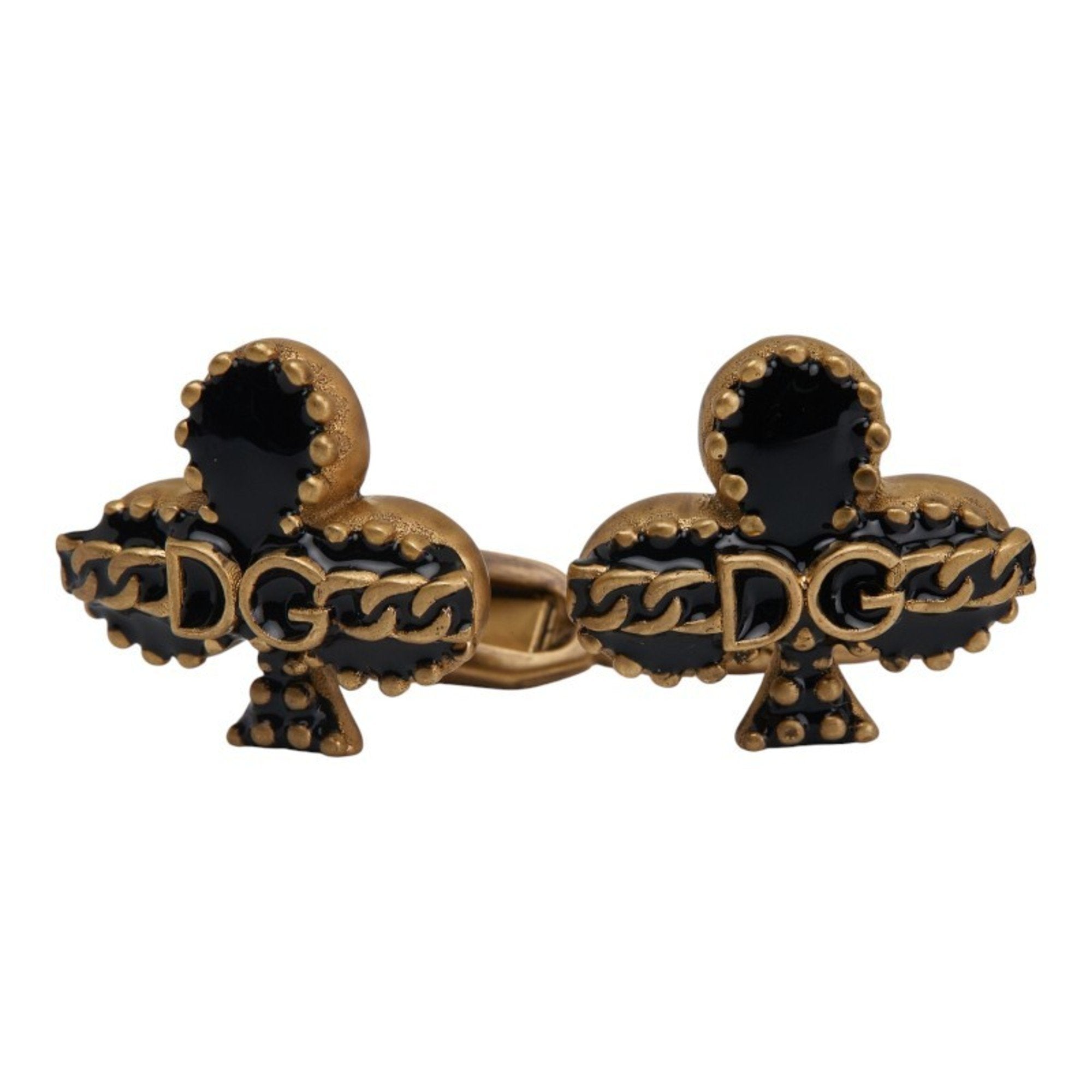 Clover Chain Motif Cufflinks Black and Gold Bracelet