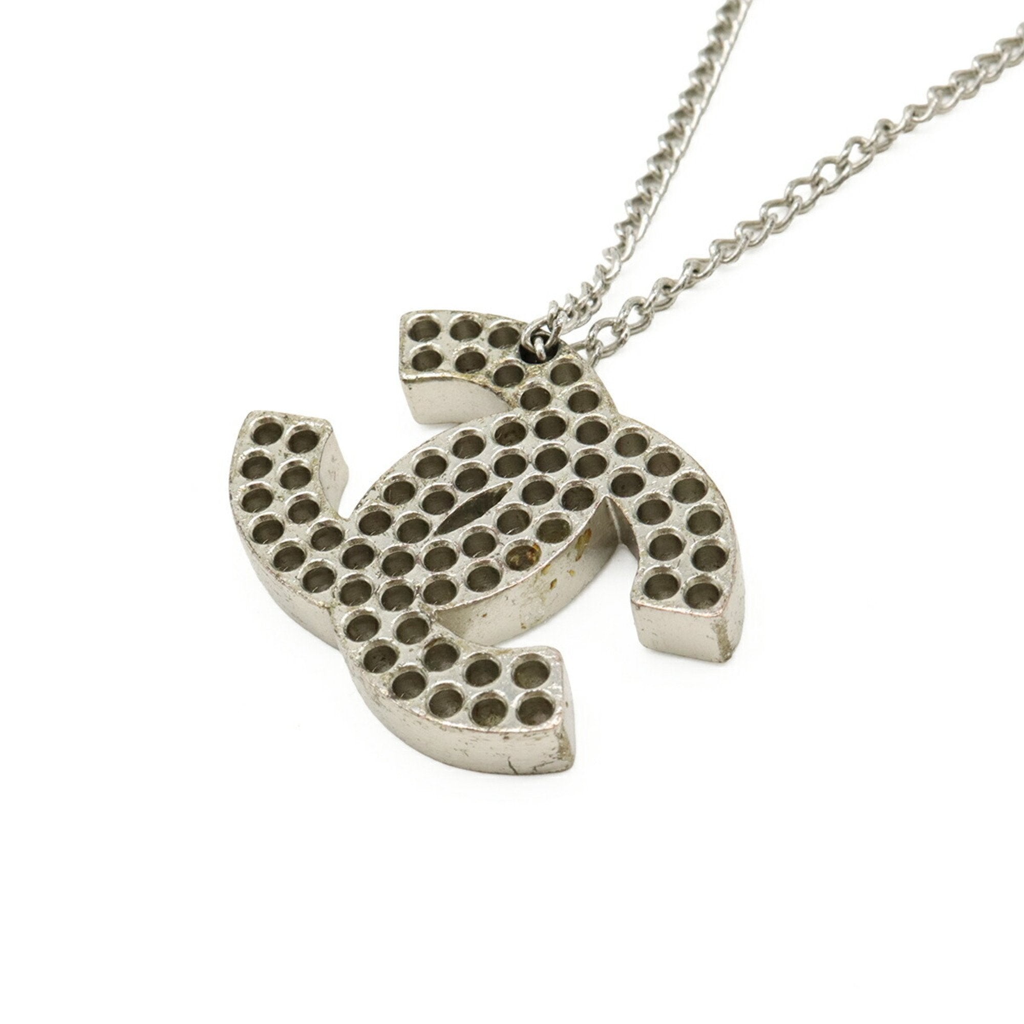CC Logo Pendant Necklace Silver-Tone Metal