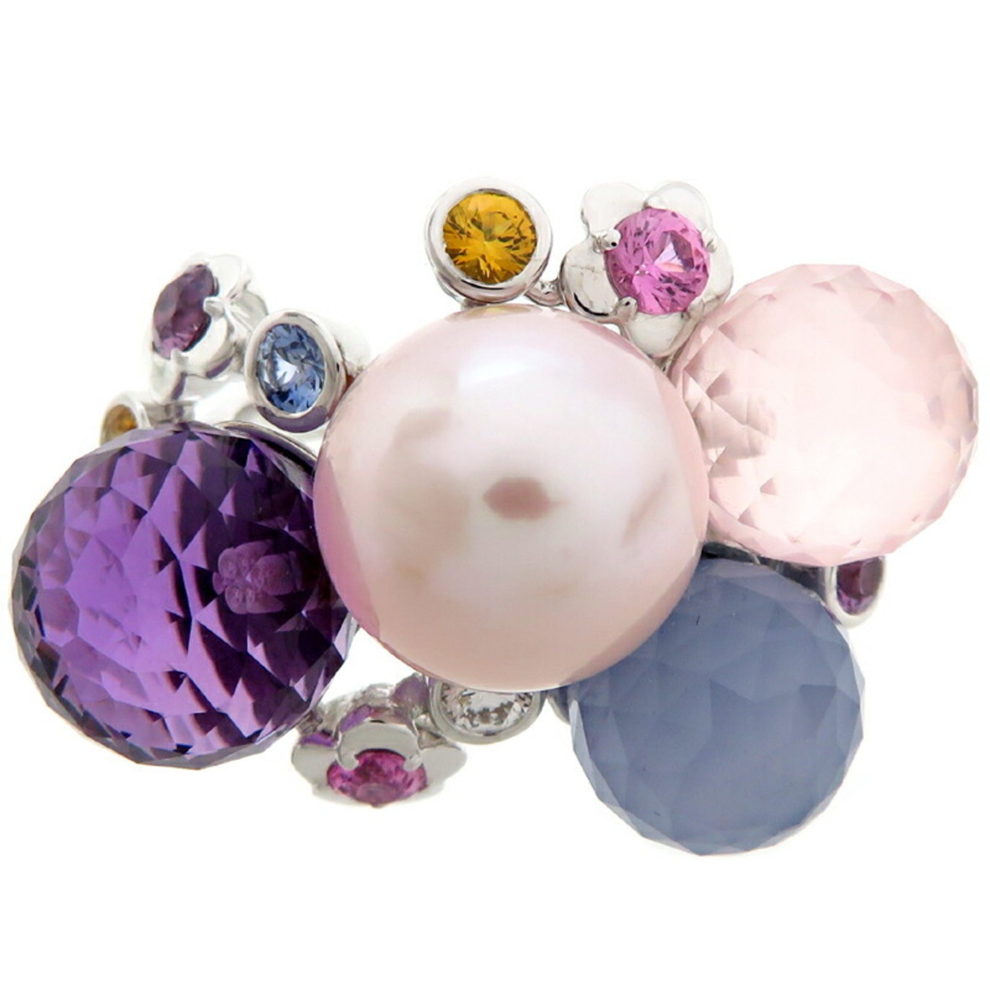 Mademoiselle Ring 18K White Gold with Pearl Quartz and Sapphire