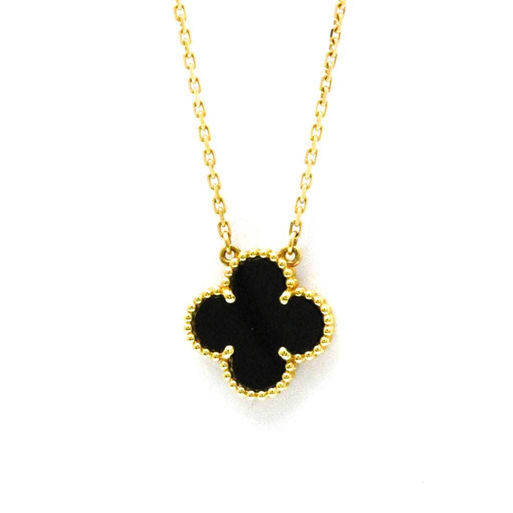 Vintage Alhambra Pendant Necklace 18K Yellow Gold and Onyx
