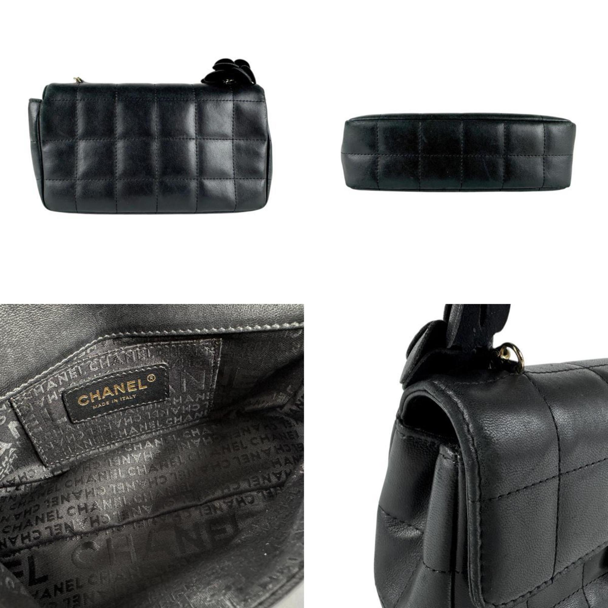 Camellia Chocolate Bar Flap Bag Quilted Lambskin Mini