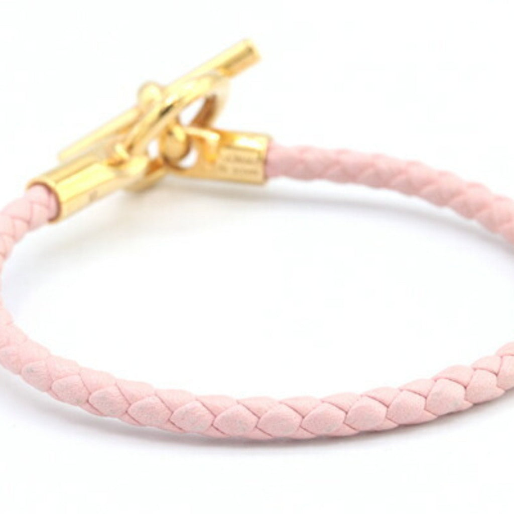 Bracelet Leather and Metal Pink and Gold
