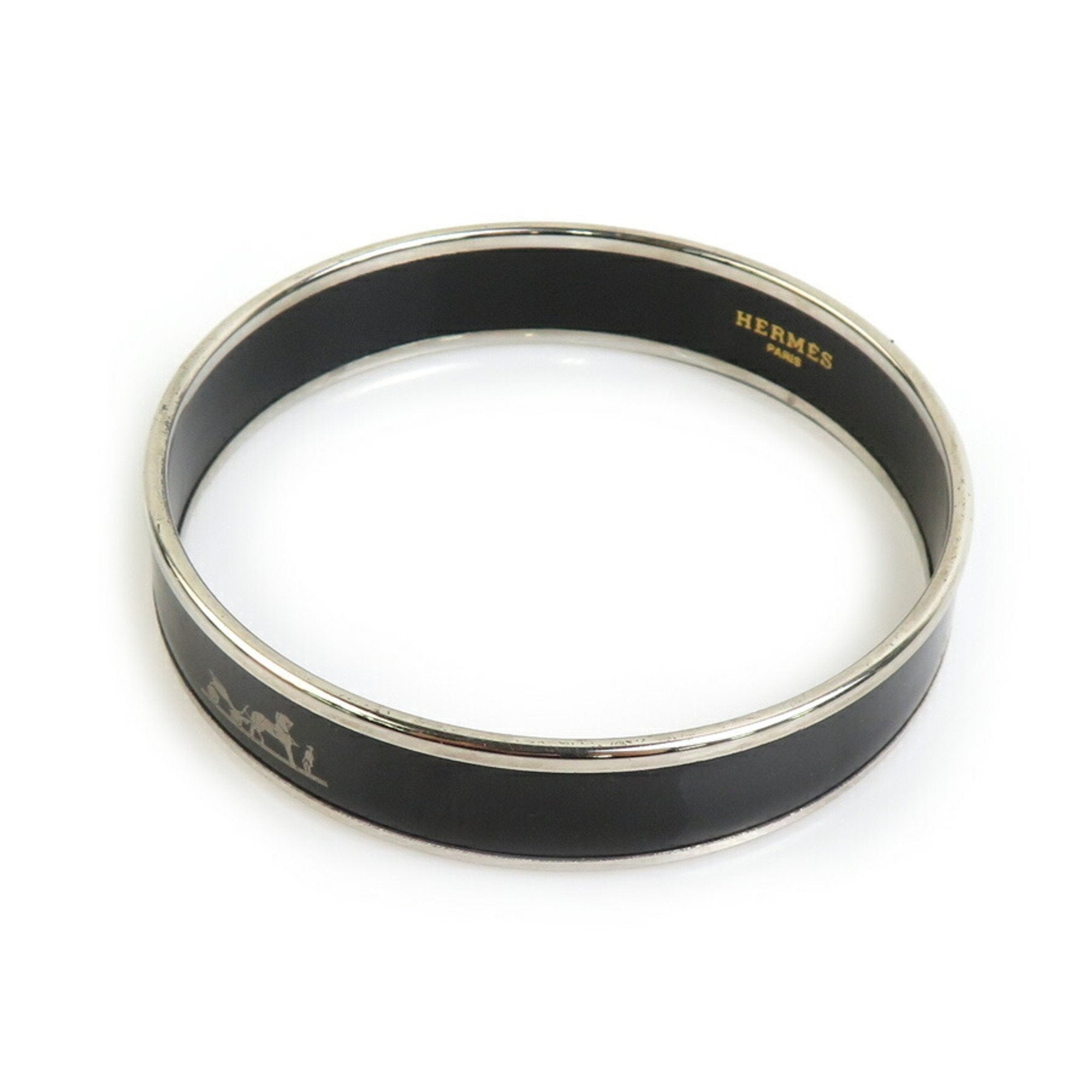Bangle Bracelet Enamel and Metal Black and Silver