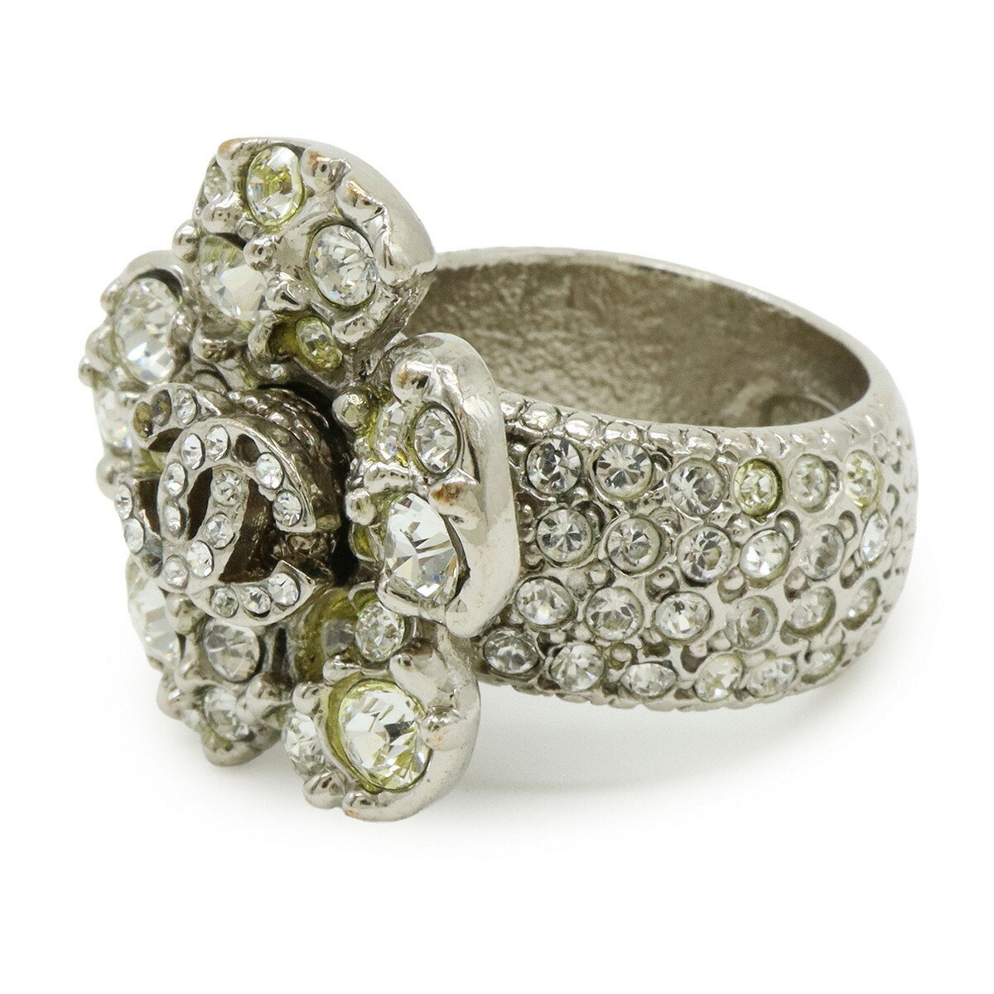 CC Logo Flower Ring Silver-Tone Metal